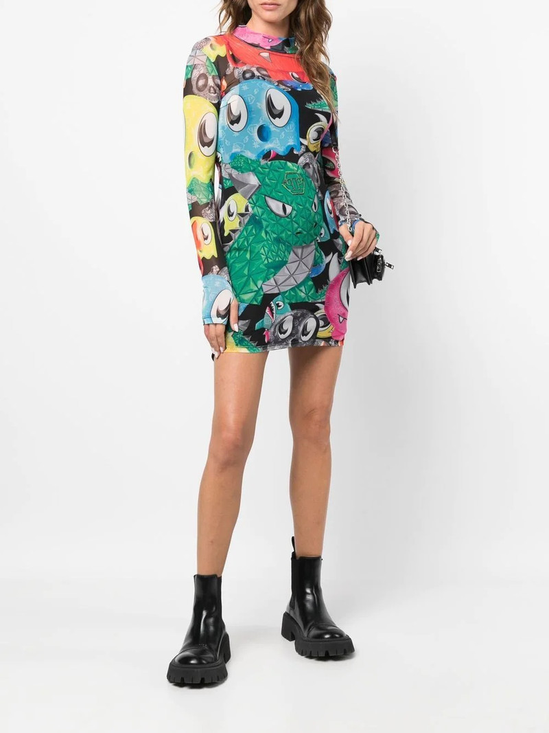 PHILIPP PLEIN Monsters-print long-sleeve dress outlook