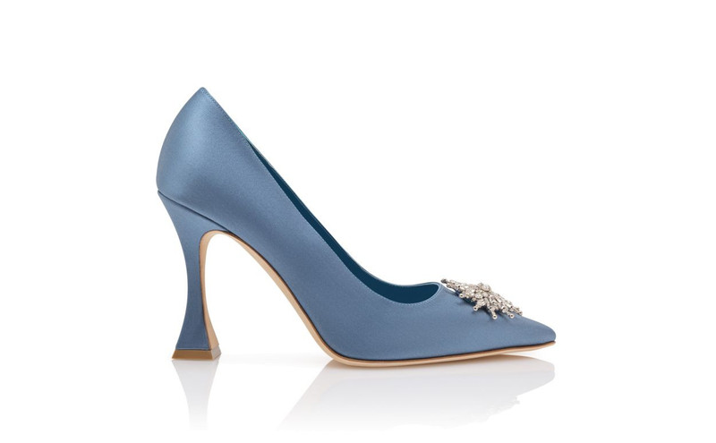 Blue Satin Crystal Embellished Pumps 1