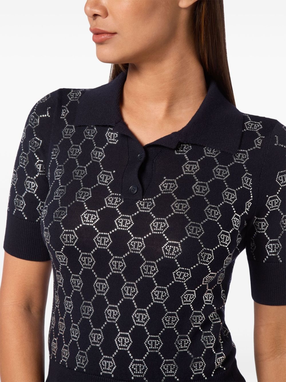crystal-embellished polo top - 3