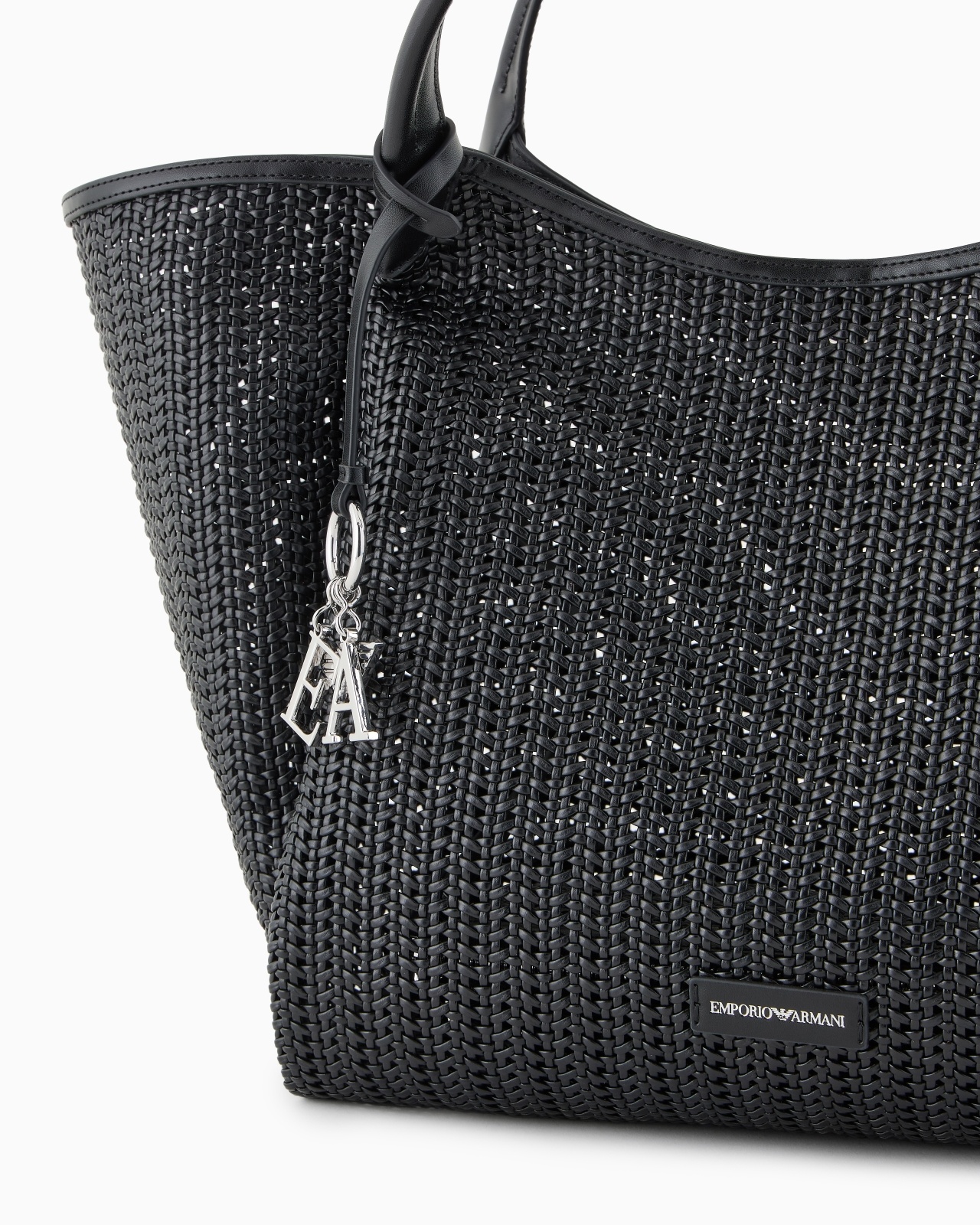 OVERSIZED INTERWOVEN SHOPPER BAG WITH LOGO CHARM - 5