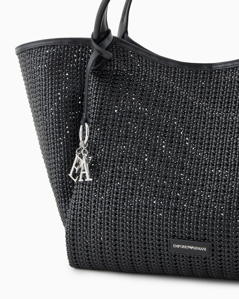 OVERSIZED INTERWOVEN SHOPPER BAG WITH LOGO CHARM 5