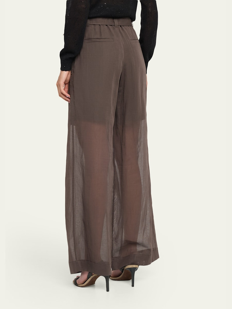 Sheer Cotton Voile Wide-Leg Pants With Belt 3