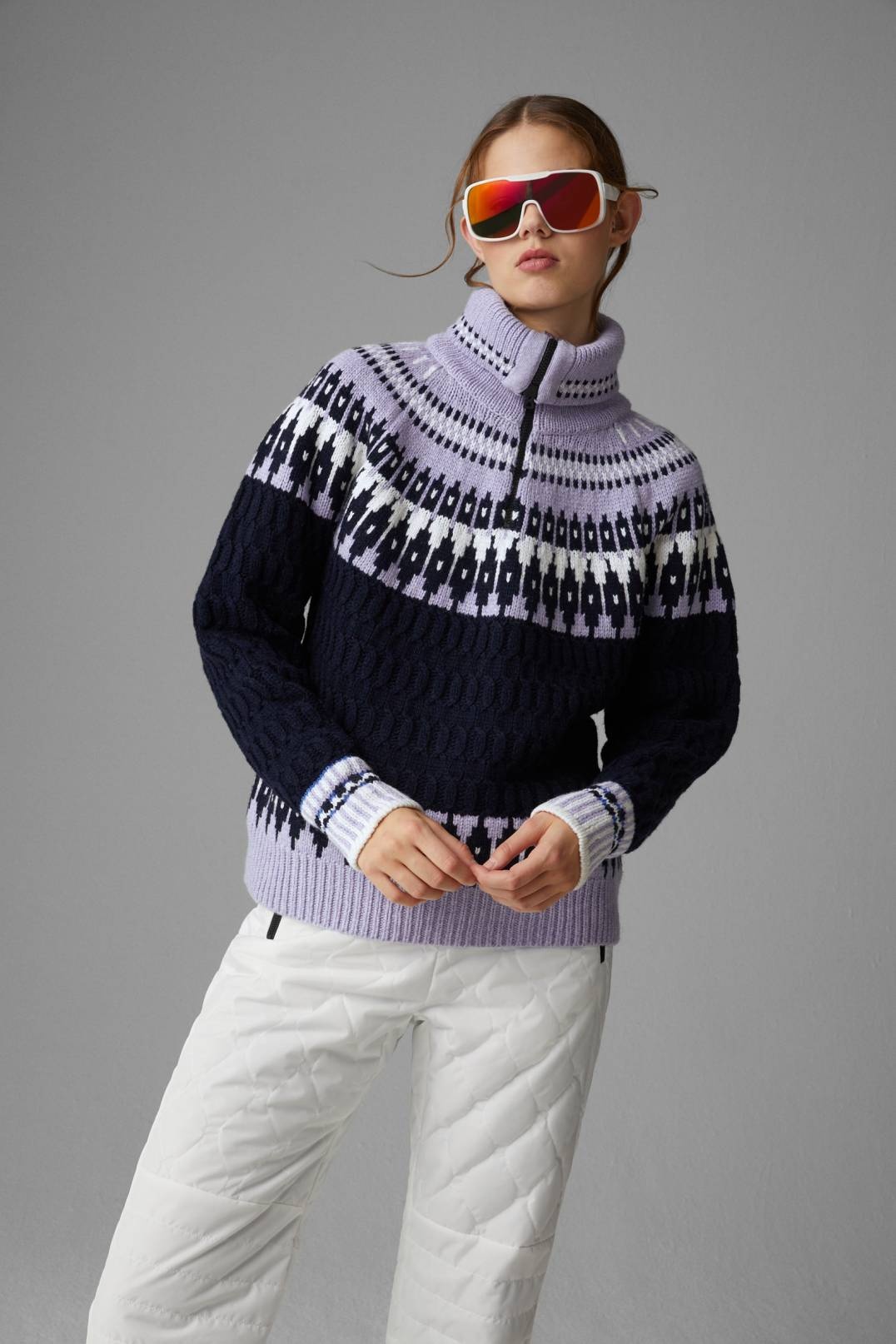 DARGY KNIT PULLOVER IN LILAC/NAVY BLUE - 2