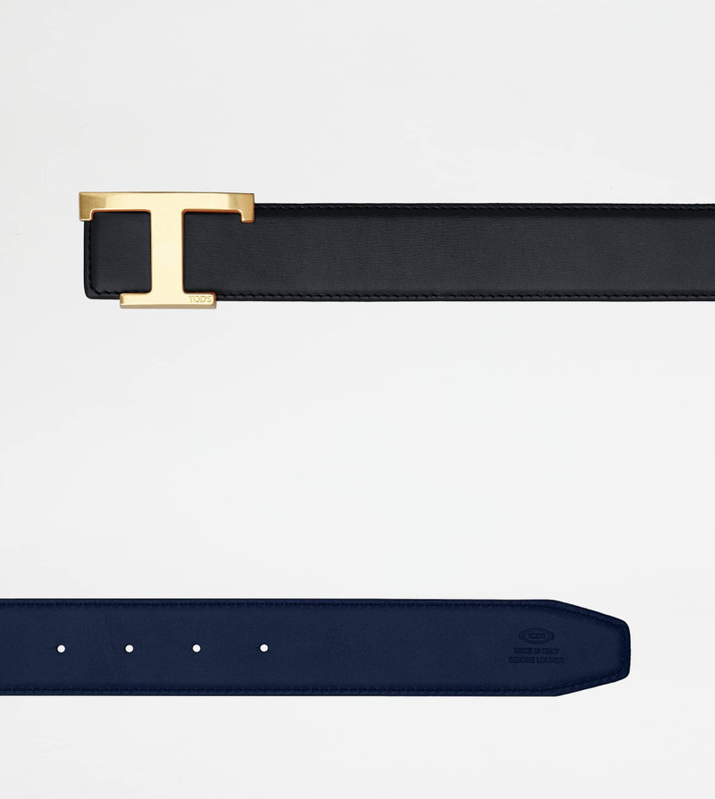 T TIMELESS REVERSIBLE BELT IN LEATHER - BLUE, BLACK 3