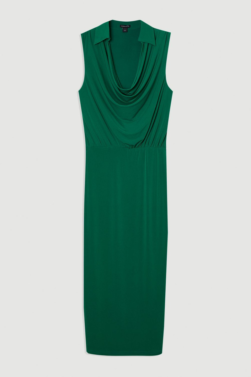 Drape Collared Crepe Maxi Dress 4