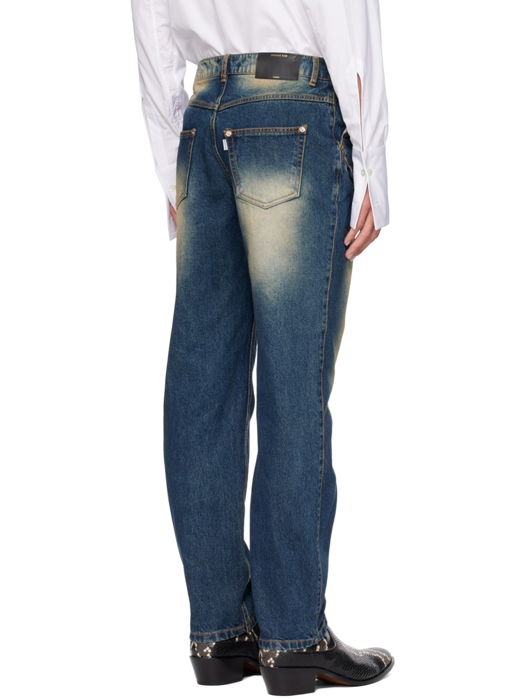Blue Gathered Corset Jeans - 3