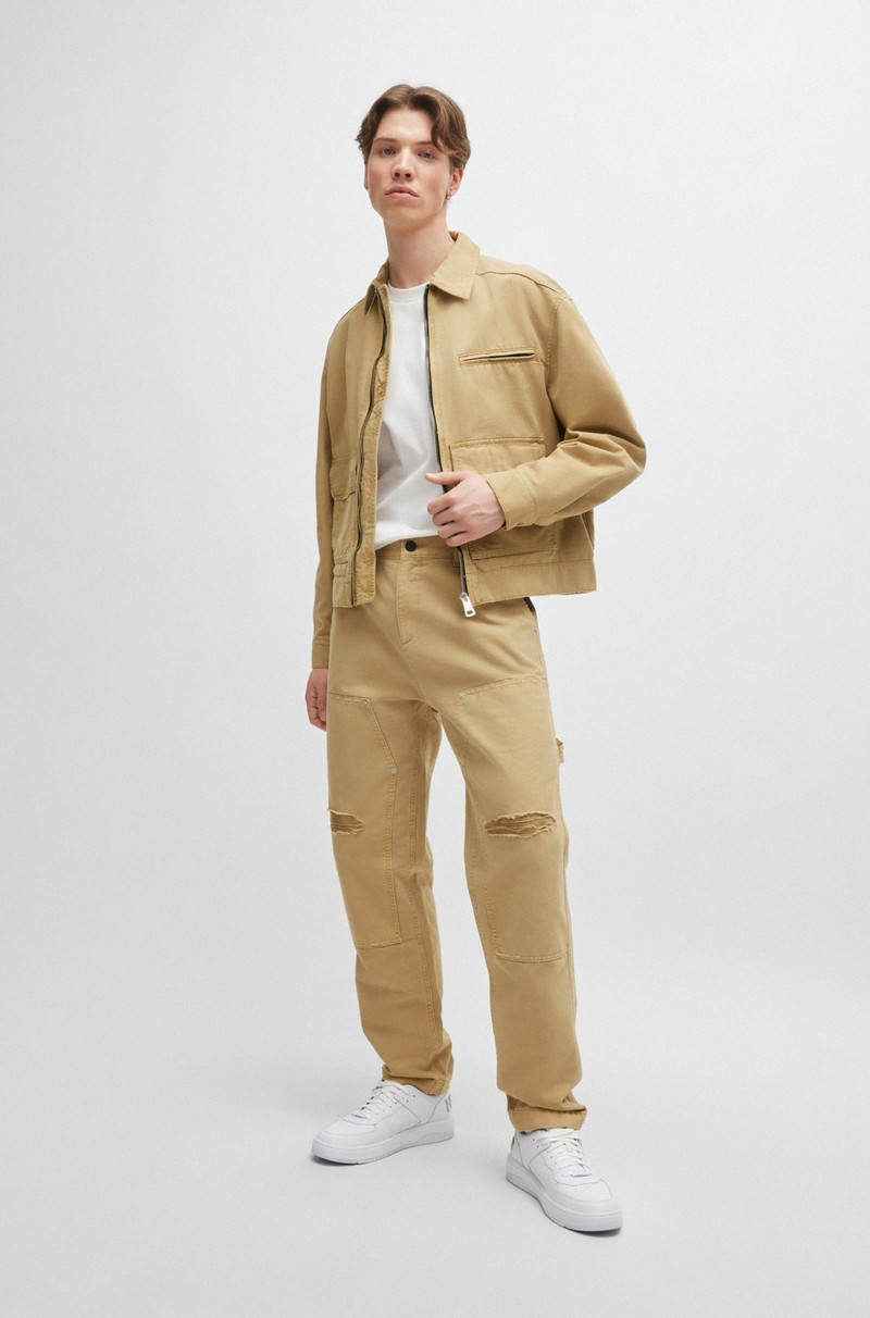HUGO COTTON-CANVAS TROUSERS WITH DISTRESSED DETAILS outlook