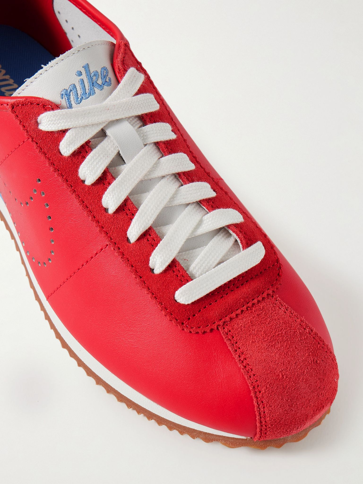 Cortez Decon suede-trimmed perforated leather sneakers Red - 4