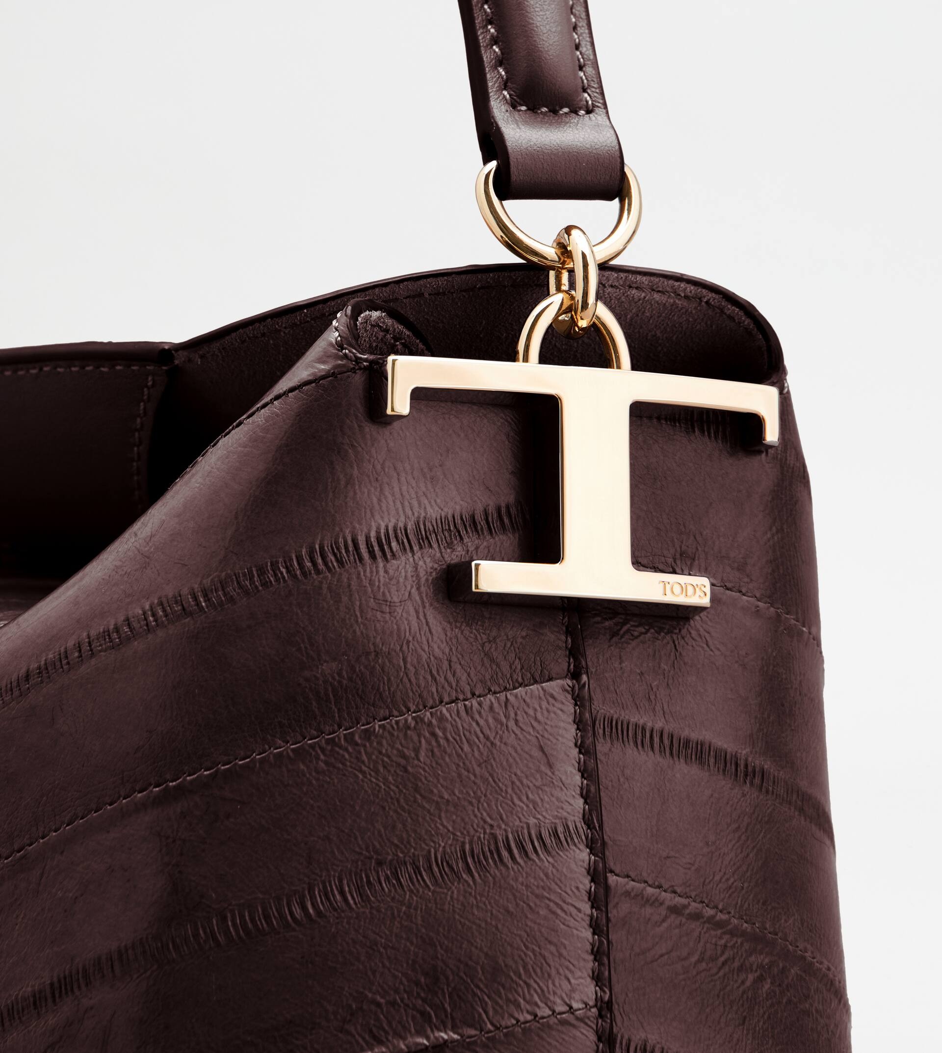 TOD'S T CASE SHOULDER BAG IN EEL LEATHER MINI - BROWN - 5