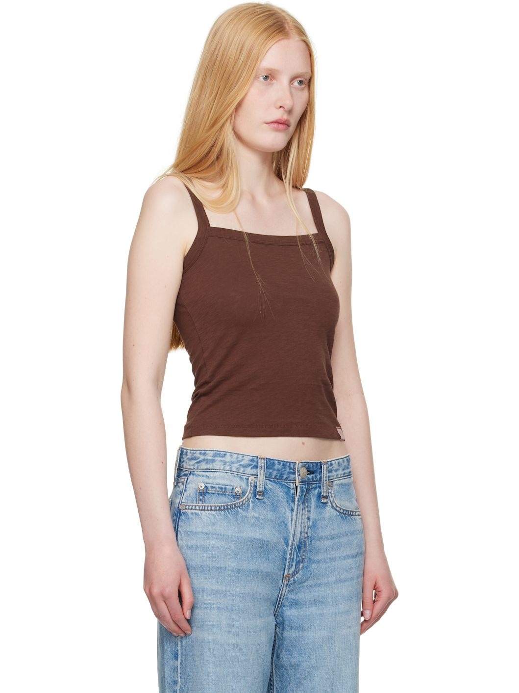 Brown 'The Slub Square Neck' Tank Top - 2