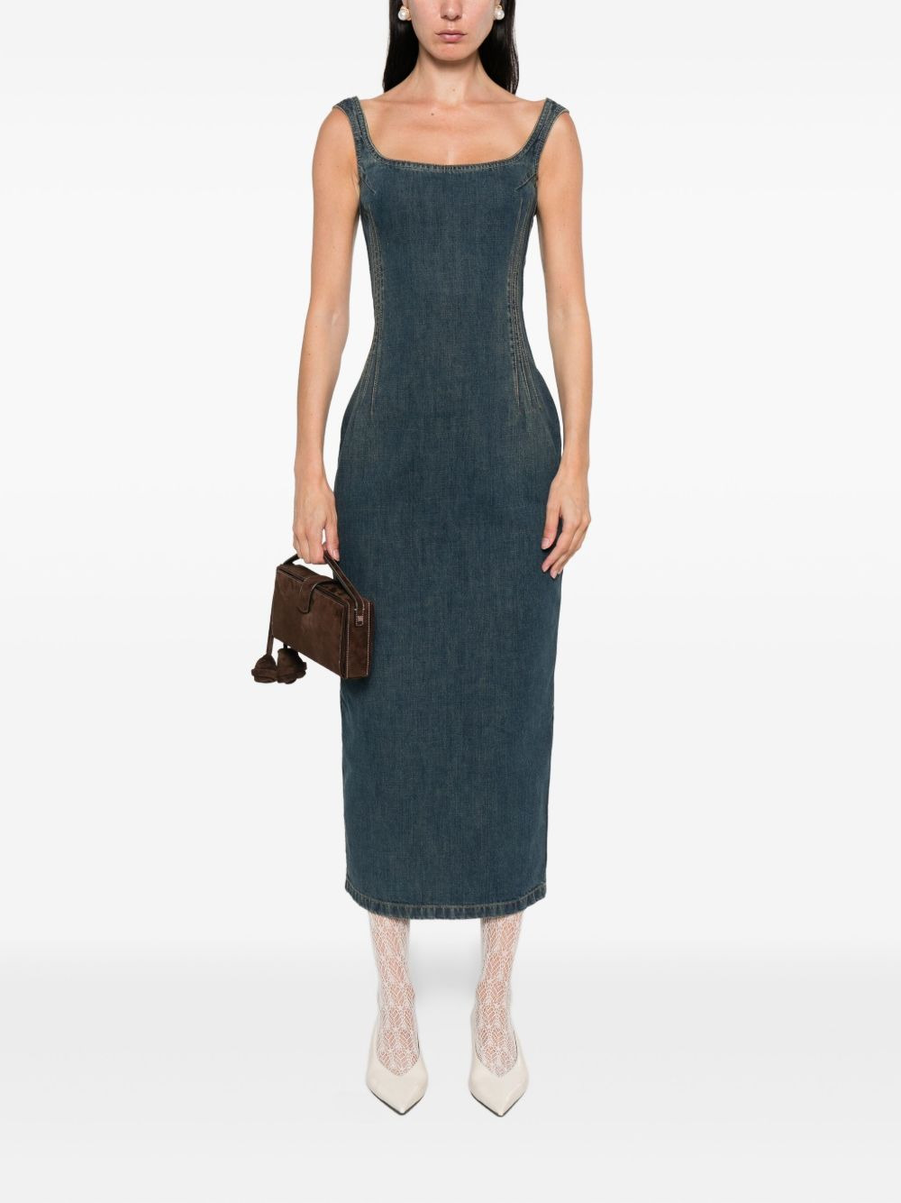 square-neck denim dress - 2