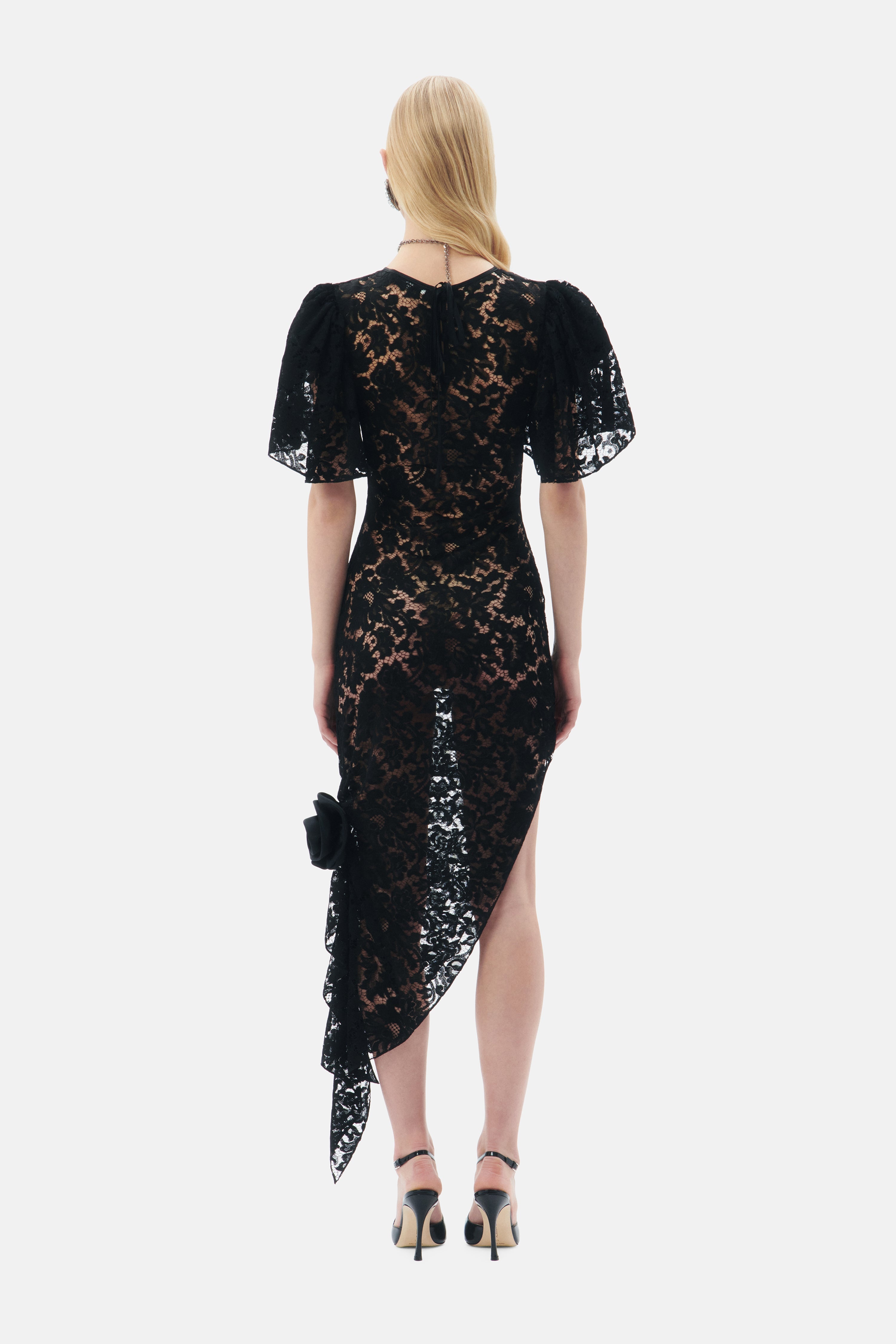 LACE DRESS WITH SPLIT AND ROSE - 5