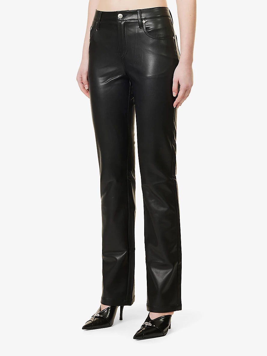 Straight-leg mid-rise leather trousers - 3