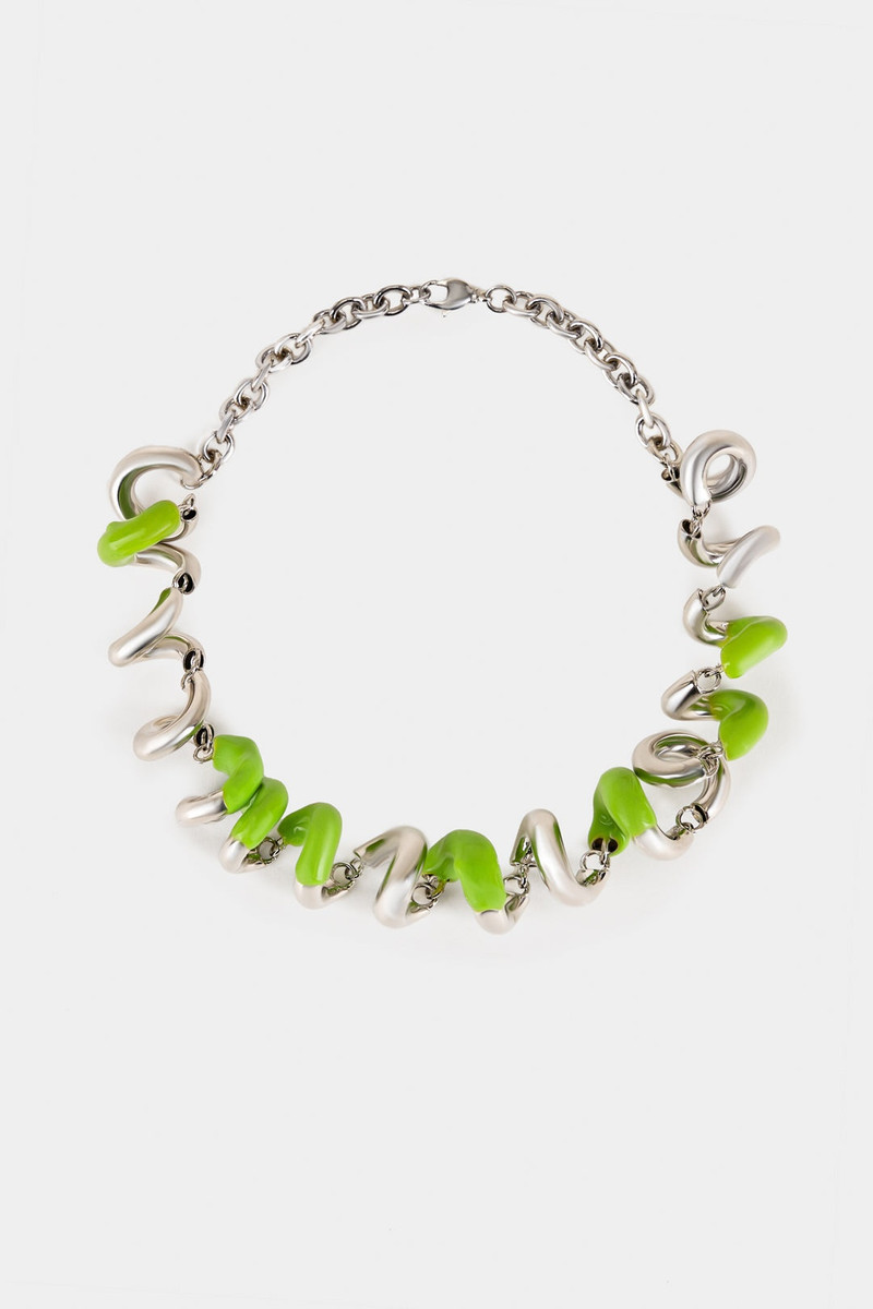 FUSILLO RUBBERIZED SILVER NECKLACE  / fern green 1