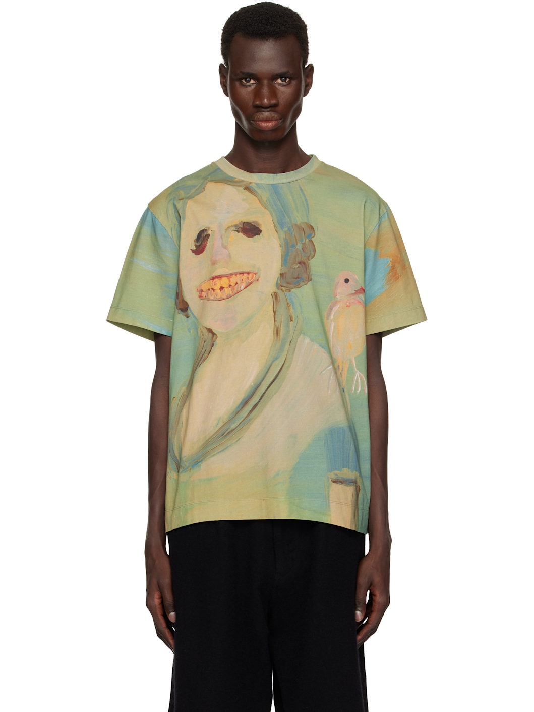 Simone RochaのTシャツ Simone Rocha Green 'Lady With A Bird' T-shirt | ssense