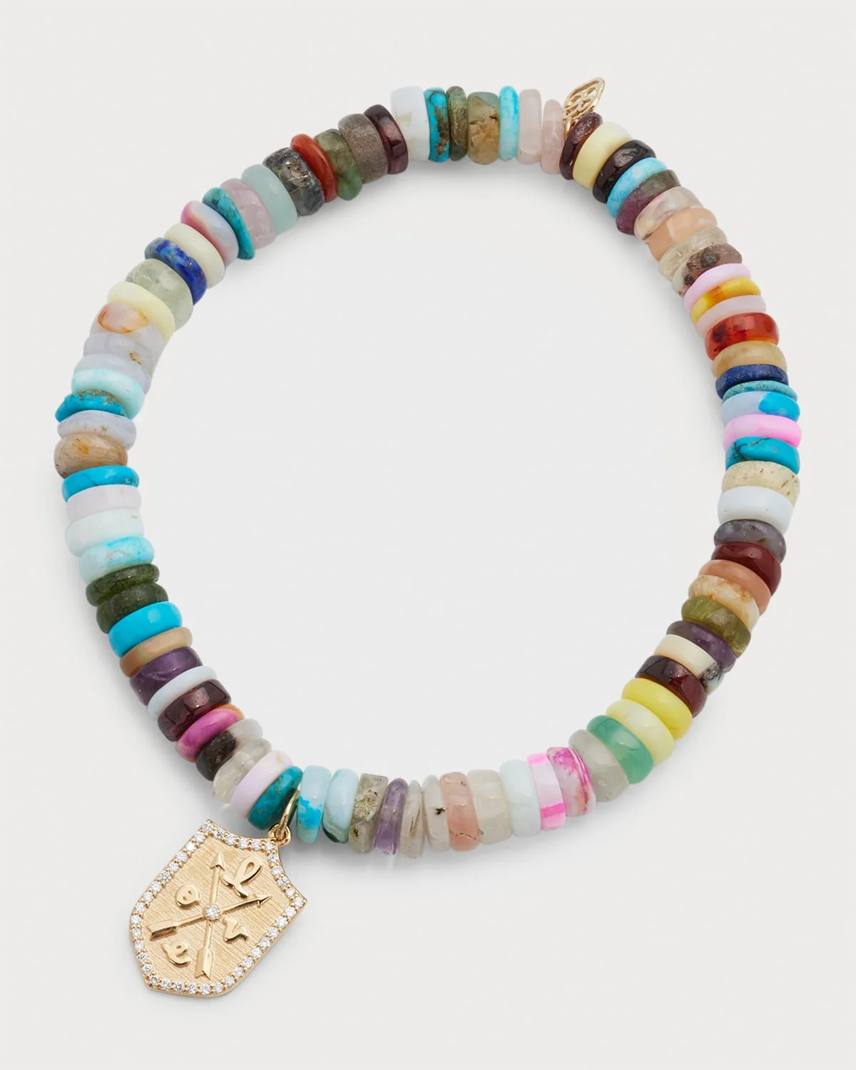 6mm Rainbow Heishi Bracelet With Small Diamond Shield Charm - 1