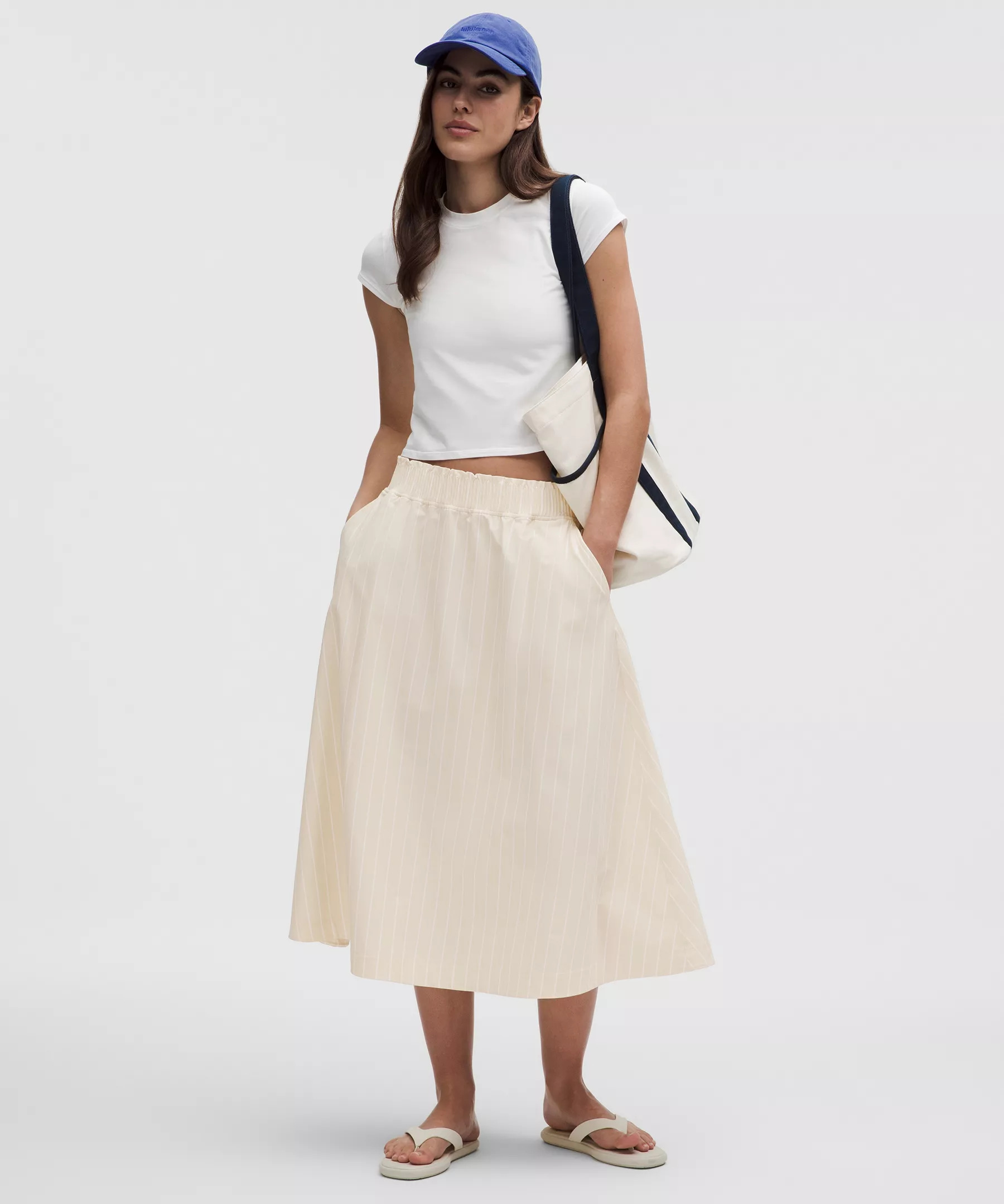 Stretch Woven Ruffle-Waist Midi Skirt - 2