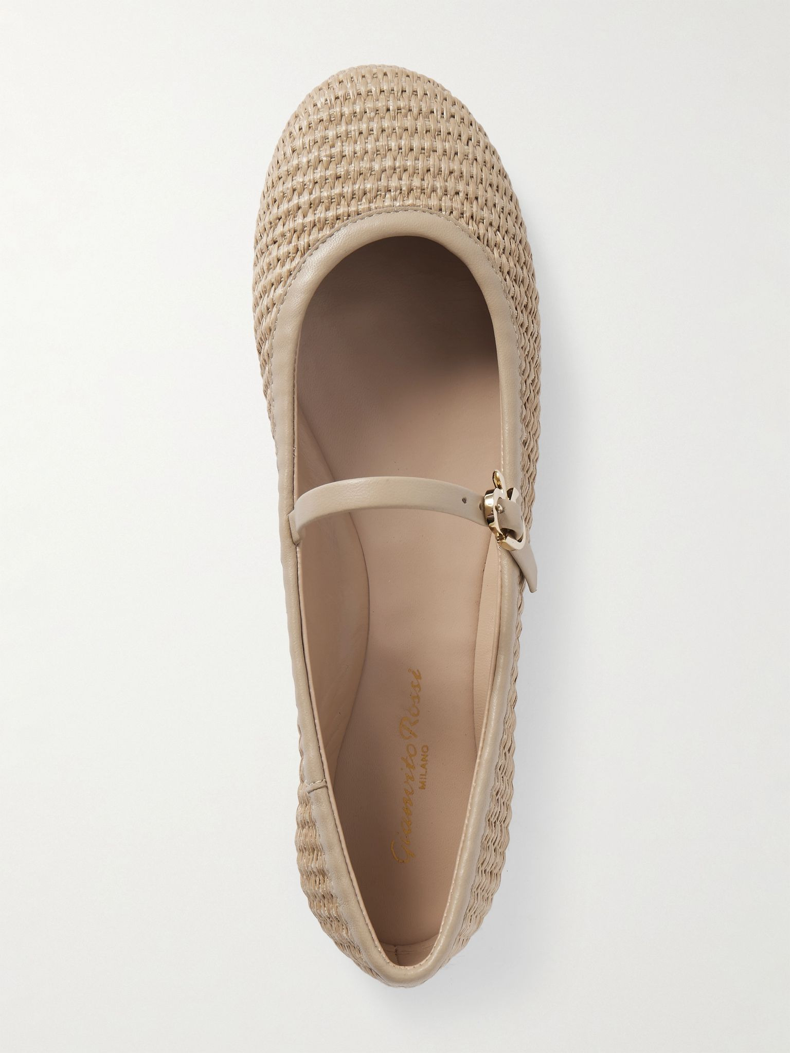 Carla leather-trimmed raffia Mary Jane ballet flats Neutral - 5