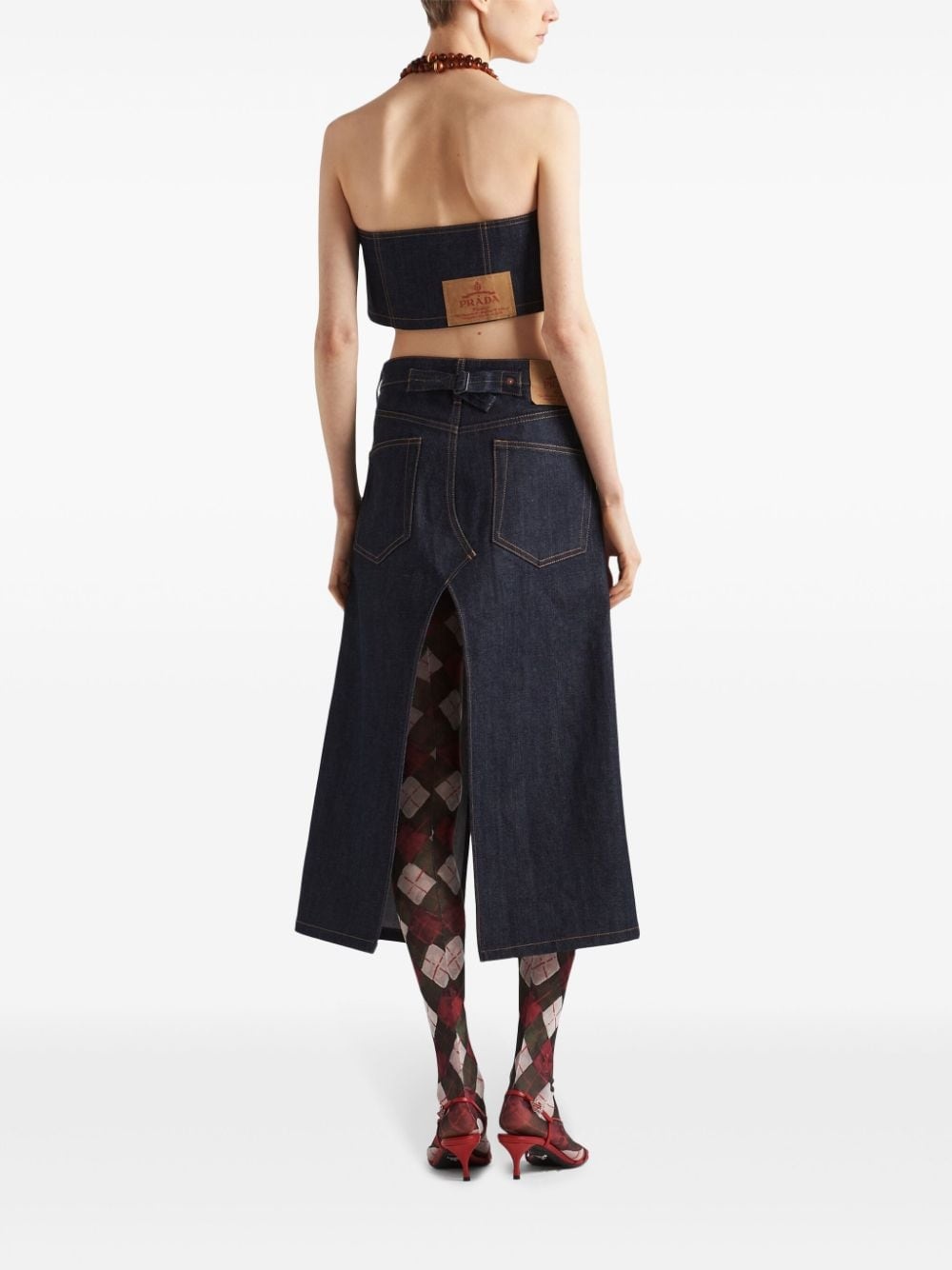 denim strapless crop top - 3