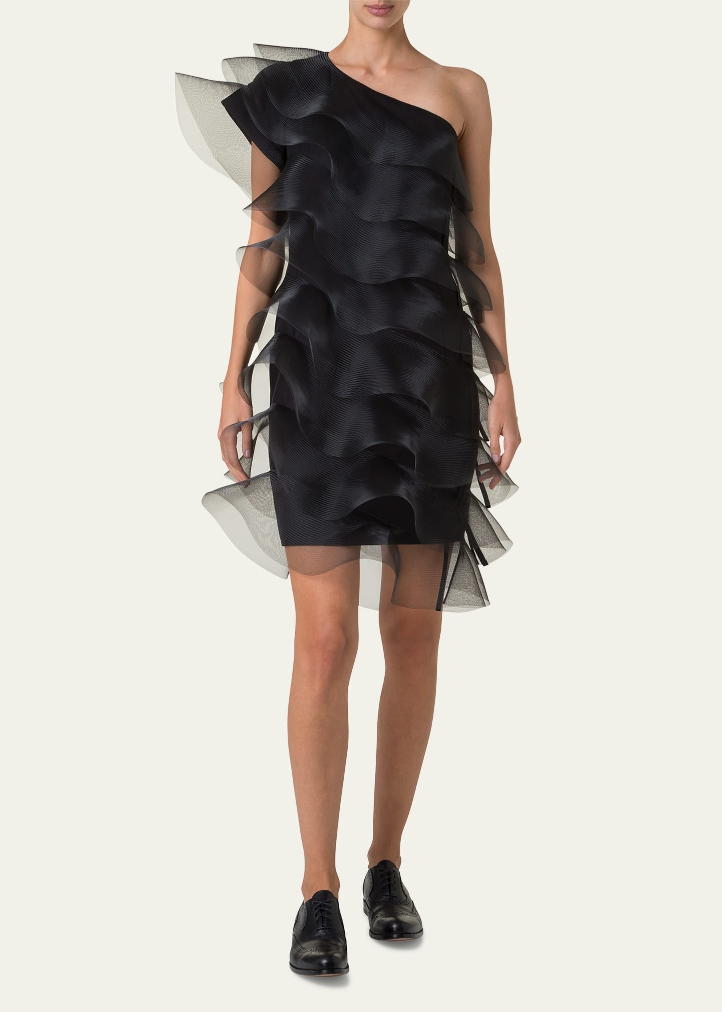 Tiered Diagonal Crinoline Ruffles One-Shoulder Mini Dress - 2
