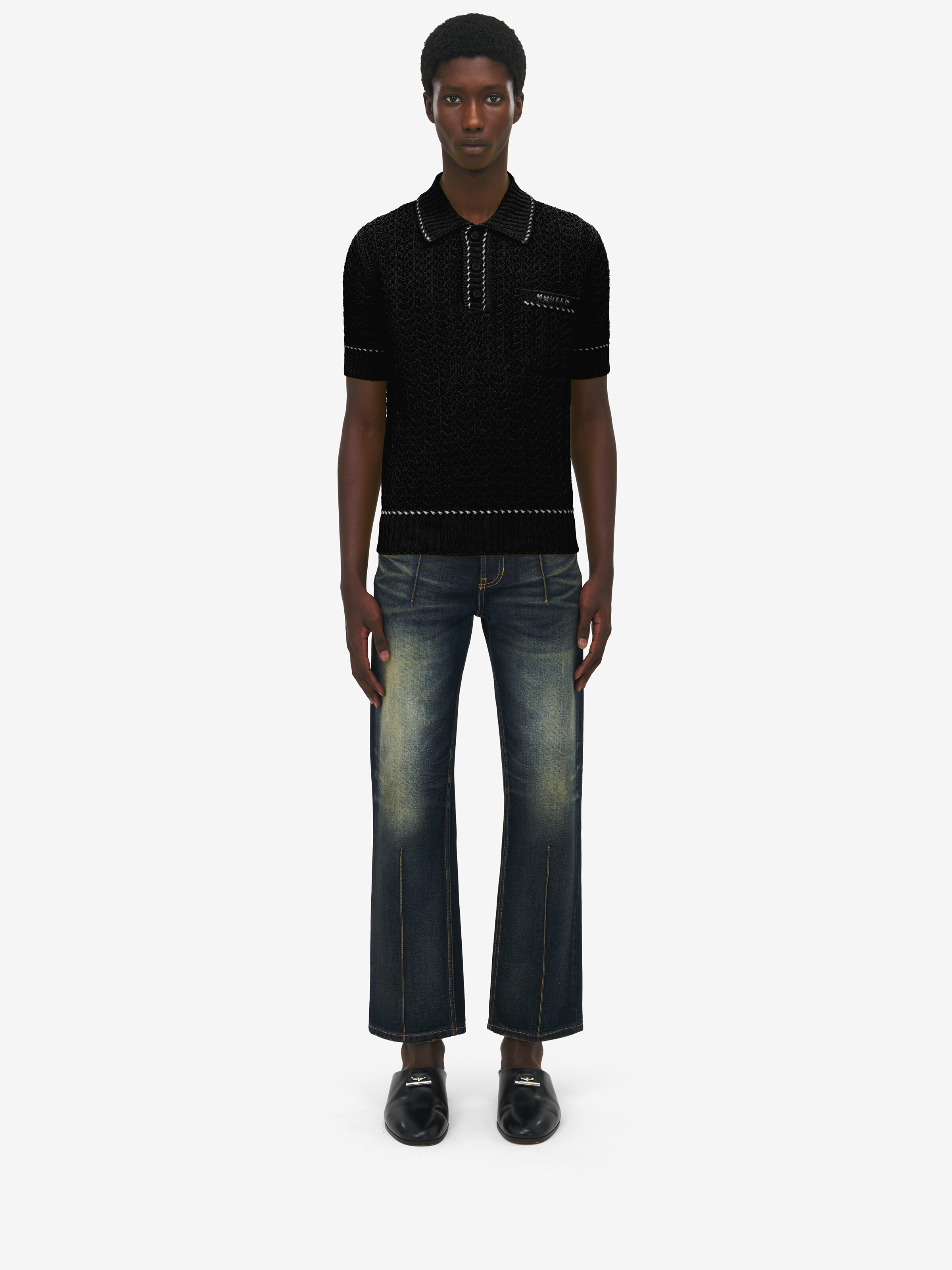 Crochet Stitch Polo Shirt - 3