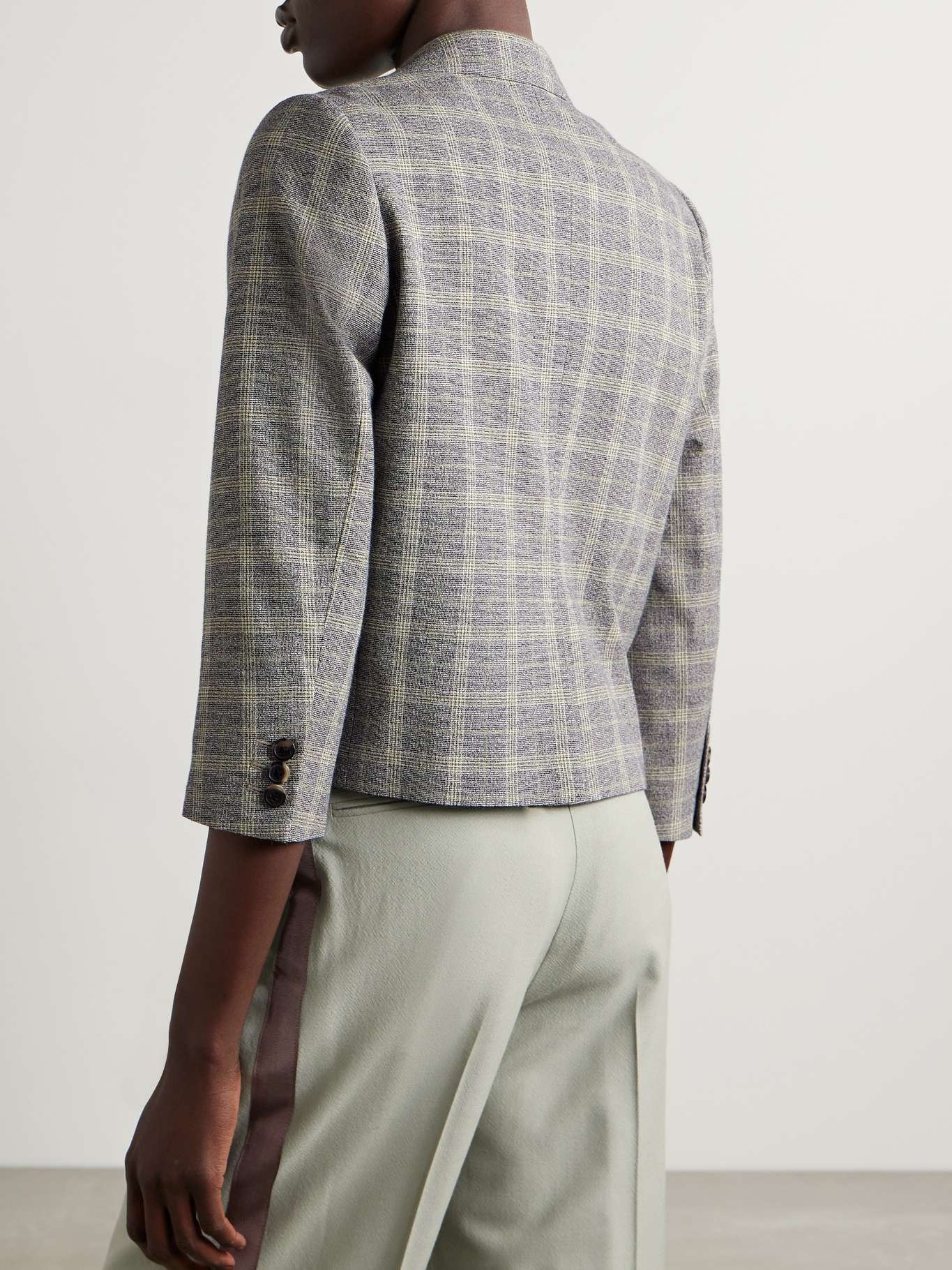 Cropped checked woven blazer - 4