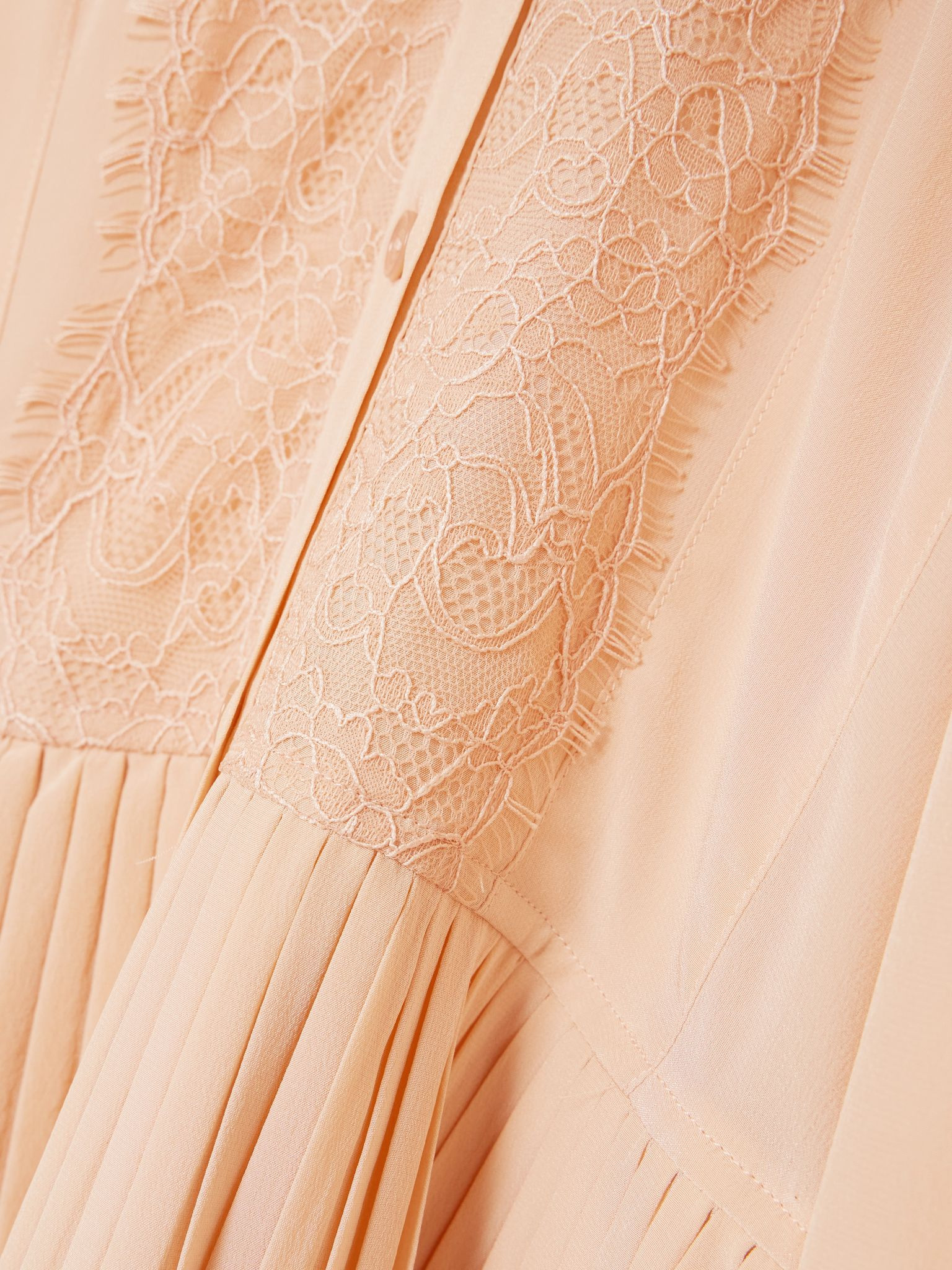 Aviana pussy-bow lace-trimmed pleated silk crepe de chine dress Beige - 4