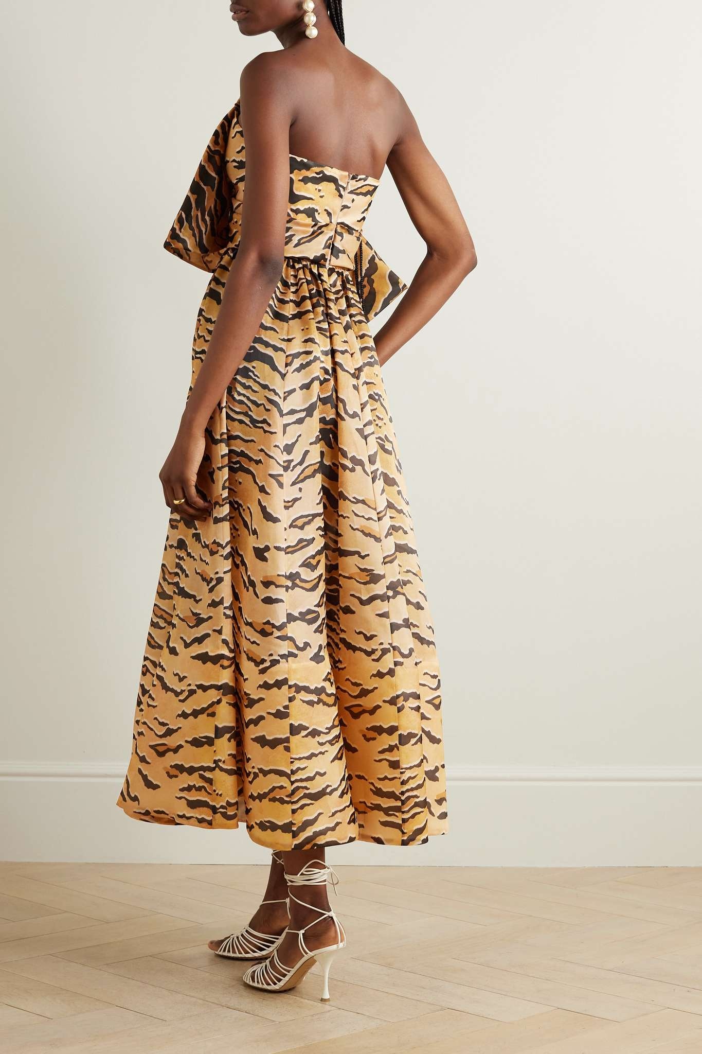 Matchmaker bow-detailed tiger-print silk-faille midi dress - 3
