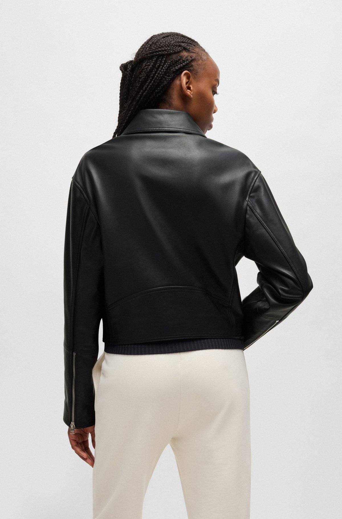 LEATHER BIKER JACKET WITH ZIPPED SLEEVES - 4