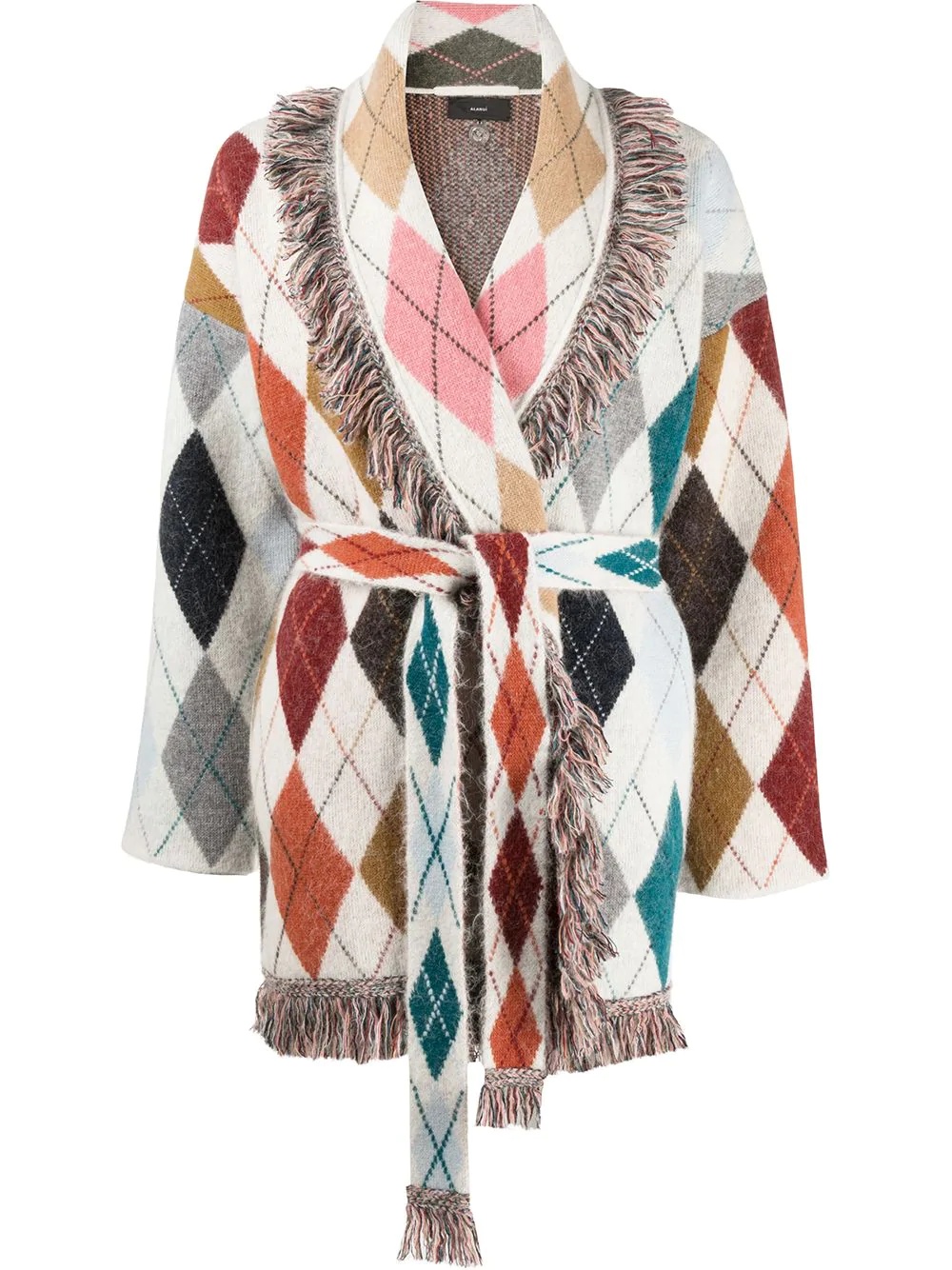 argyle-print shawl cardigan - 1