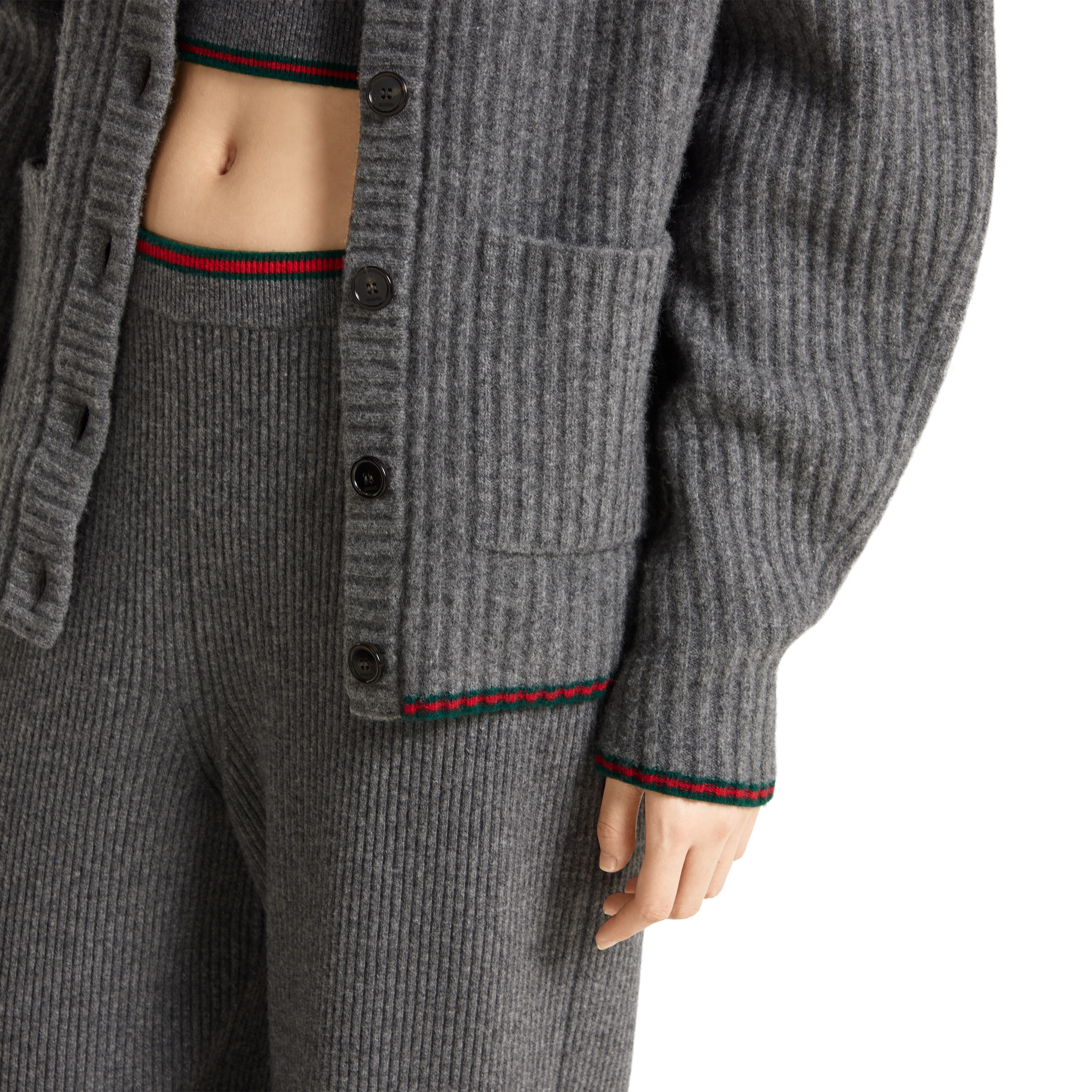 Rib felted wool cardigan with Web - 5