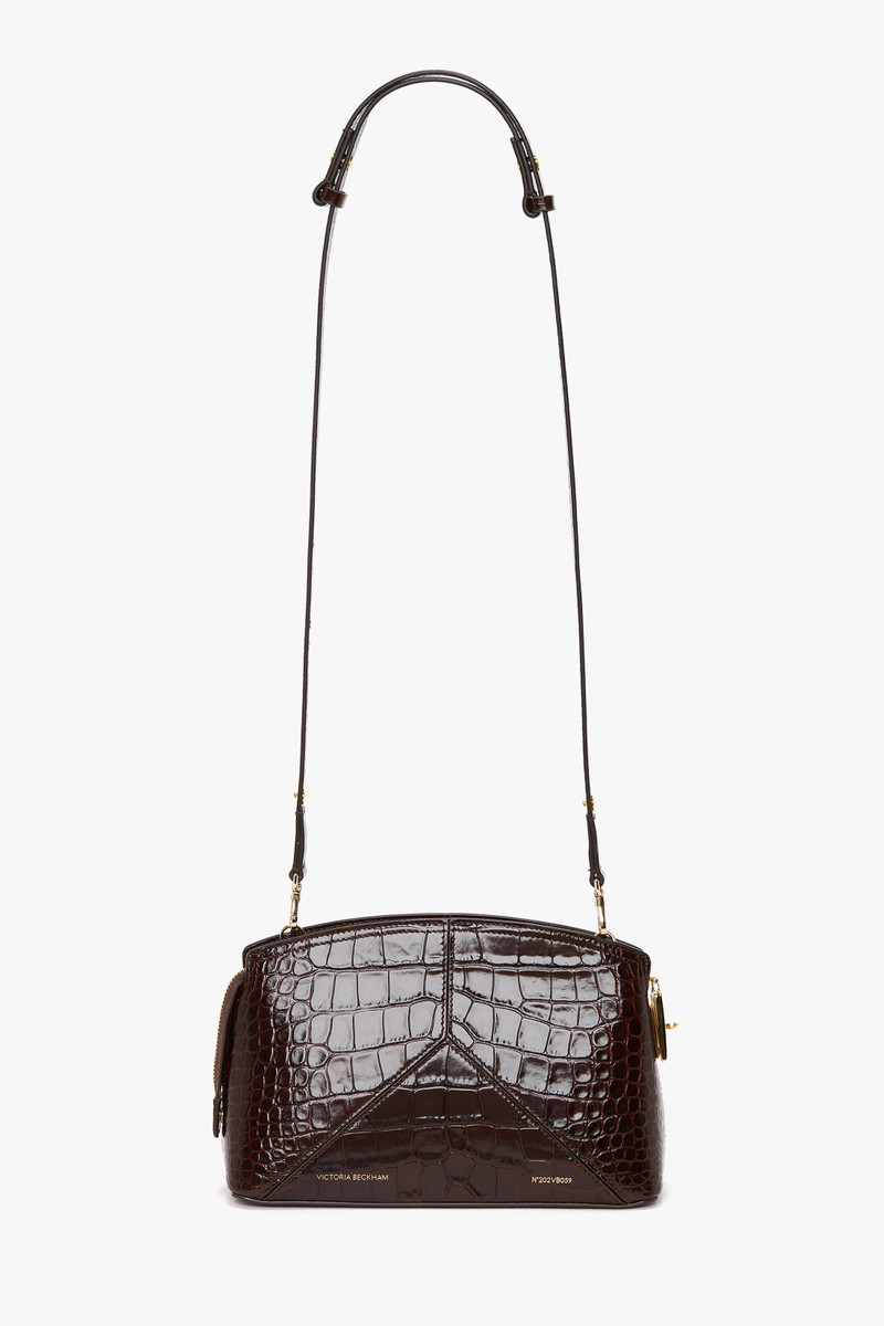 Victoria Crossbody Bag In Dark Brown Croc Embossed Leather 1