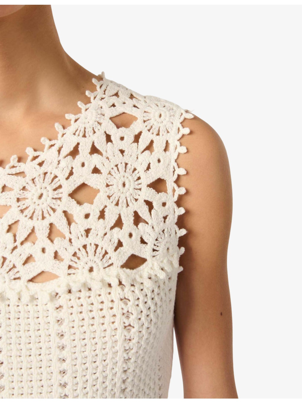 Sleeveless Floral-Pattern Crochet-Knit Mini Dress - 5