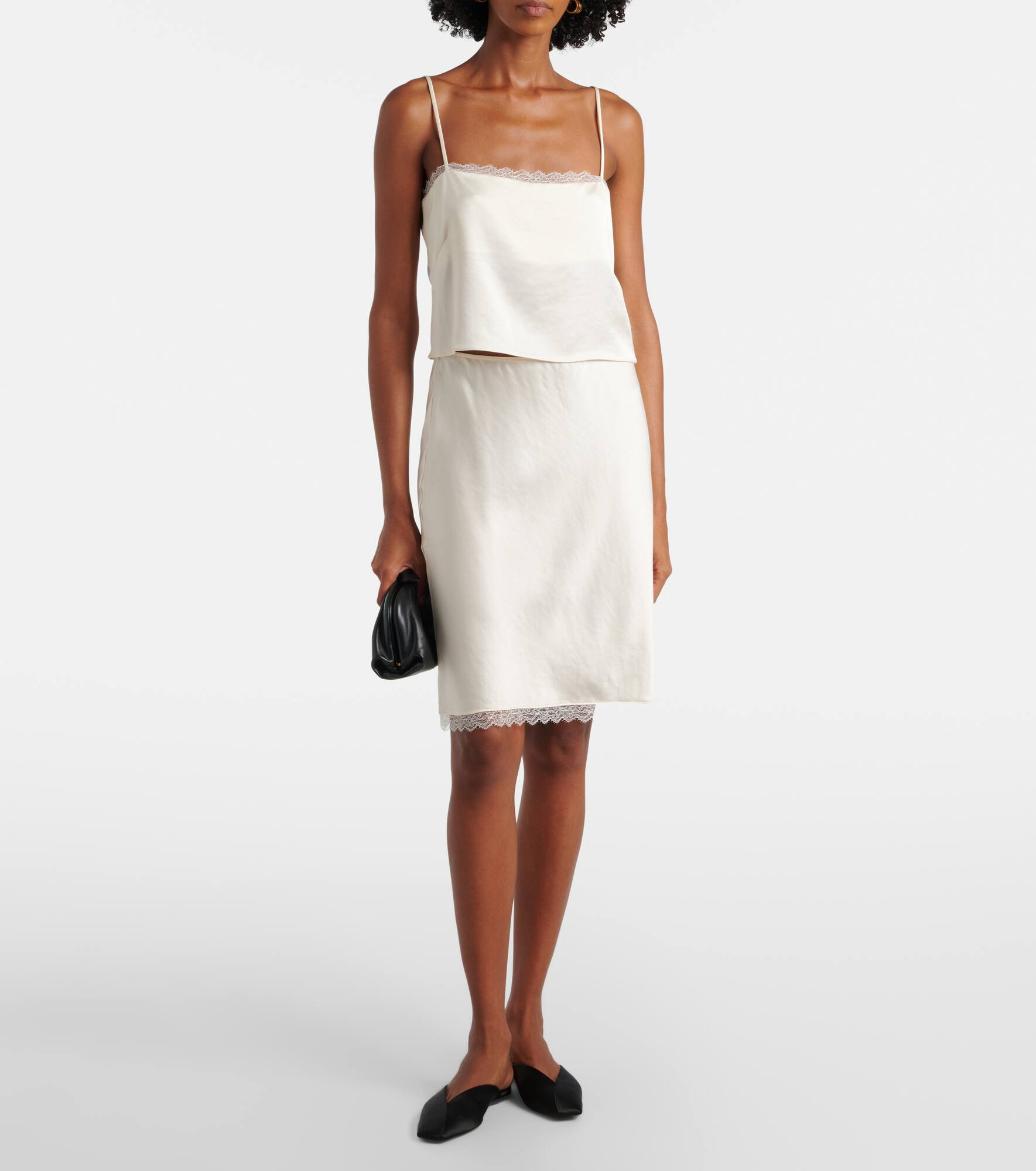 Barb lace-trimmed satin slip skirt - 2