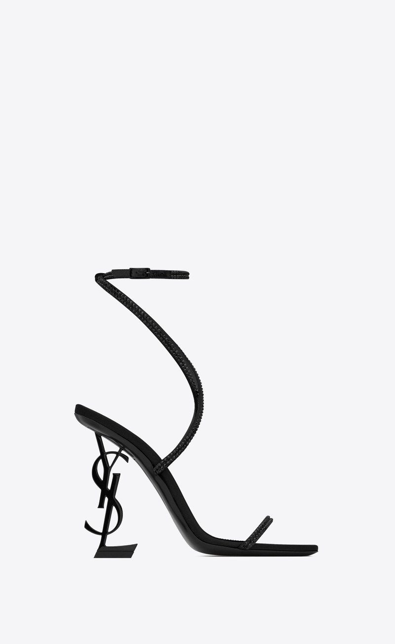 opyum sandals in crepe satin and rhinestones with black heel - 1