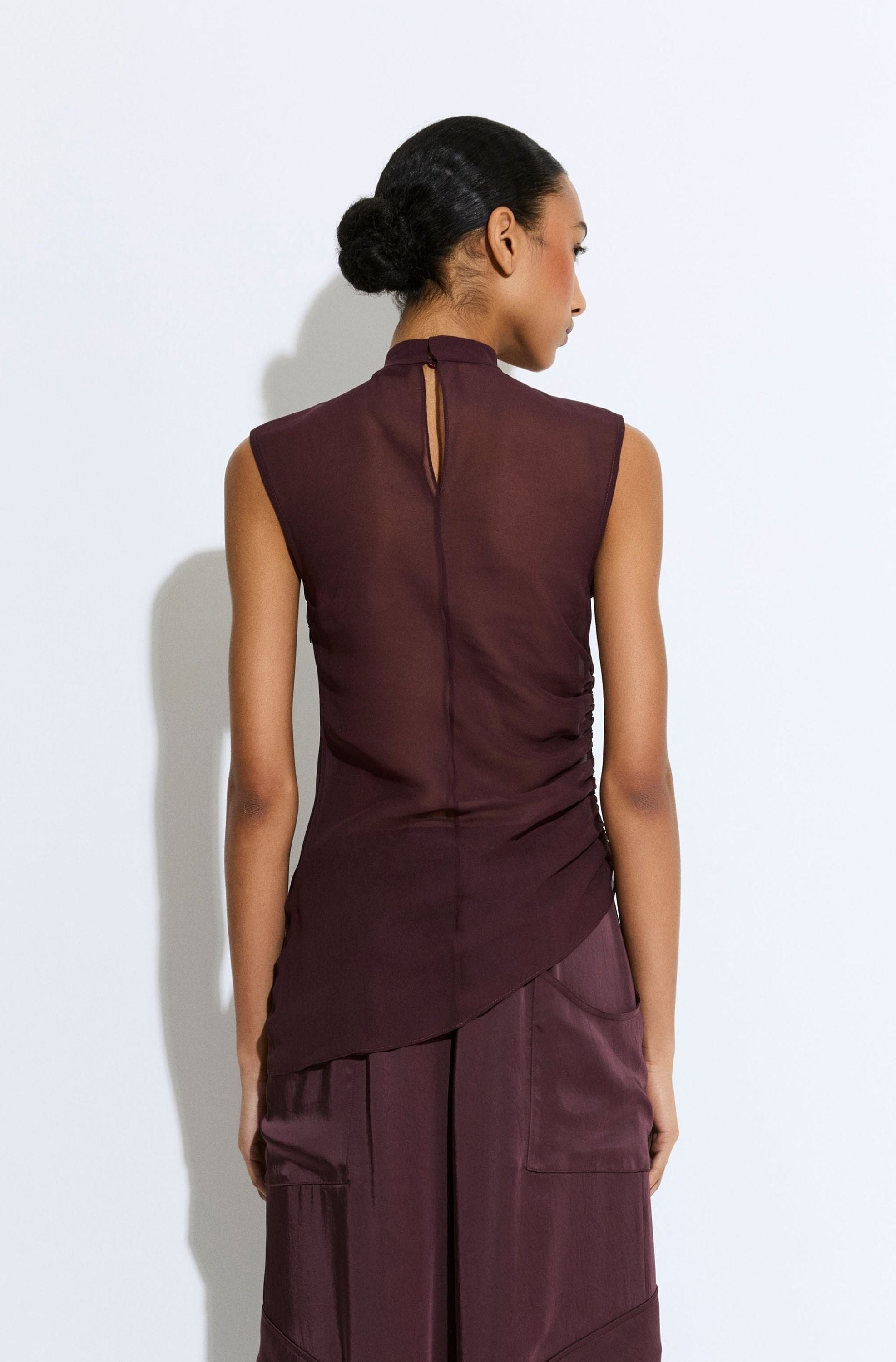 Lightweight Georgette Mock Neck Ruched Top - 3