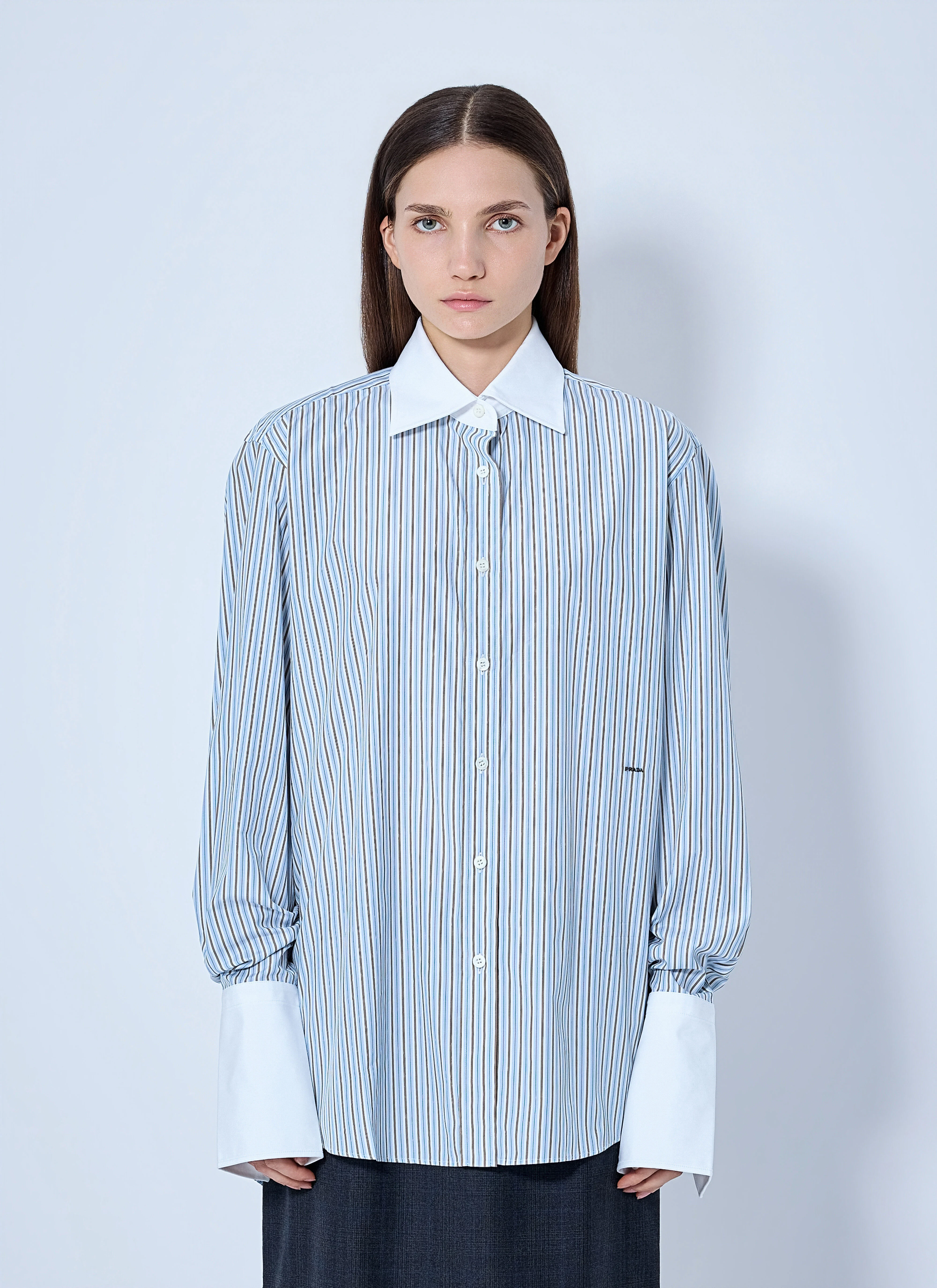 Striped Poplin Long-Sleeved Shirt - 1