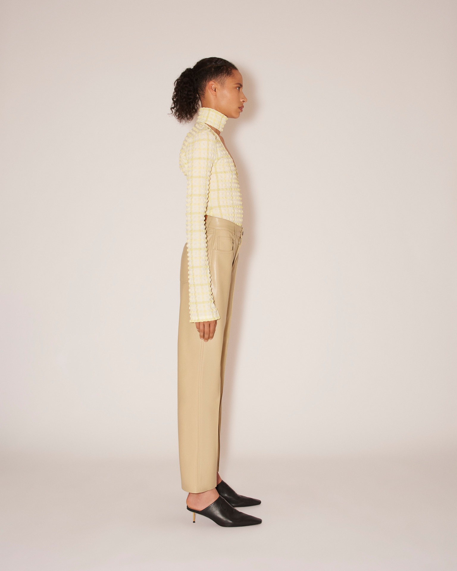 ZOEY - Vegan leather pleated pants - Pebble - 4