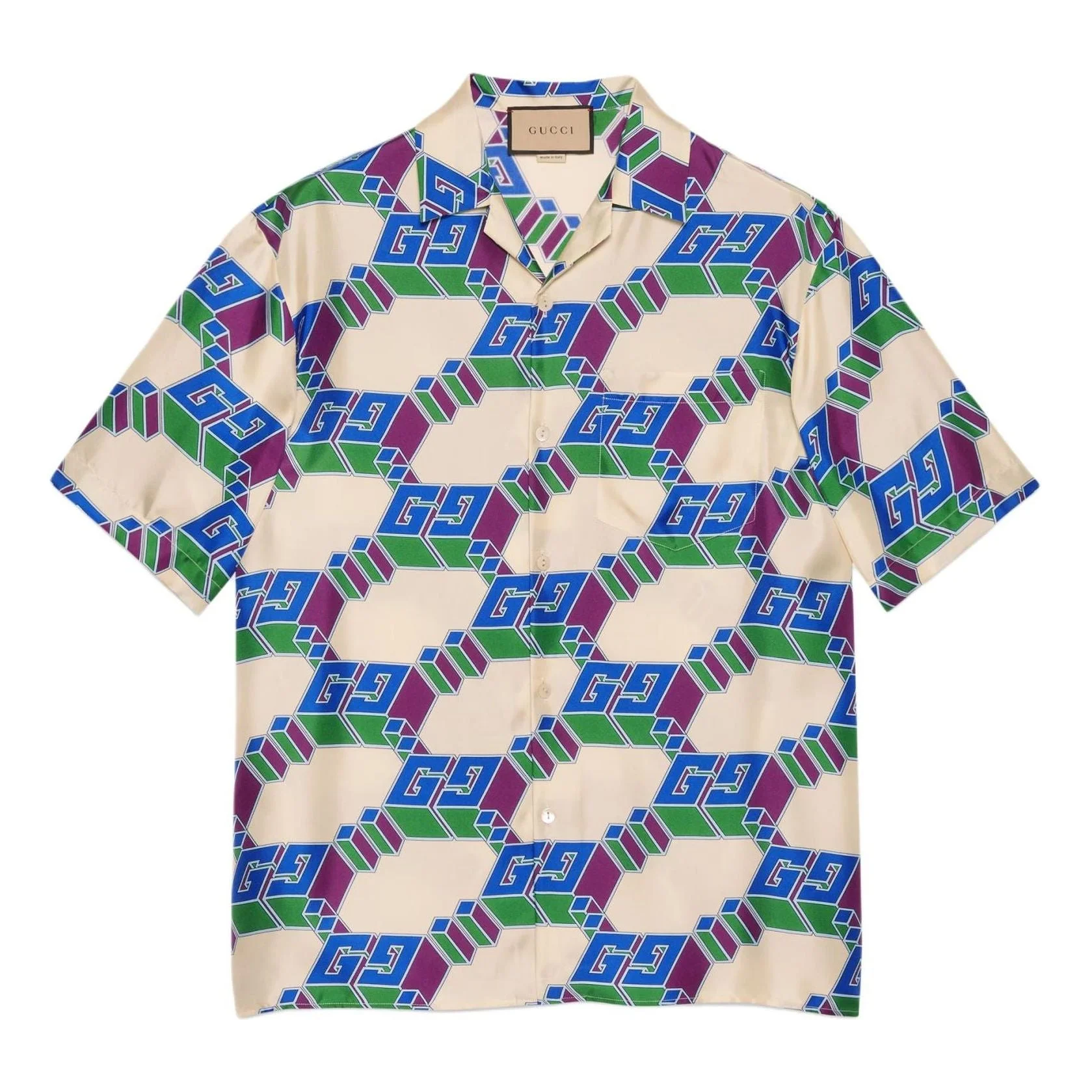 Gucci 3D GG Print Silk Shirt 'Blue Ivory' 770432-ZAPEY-9093 - 1