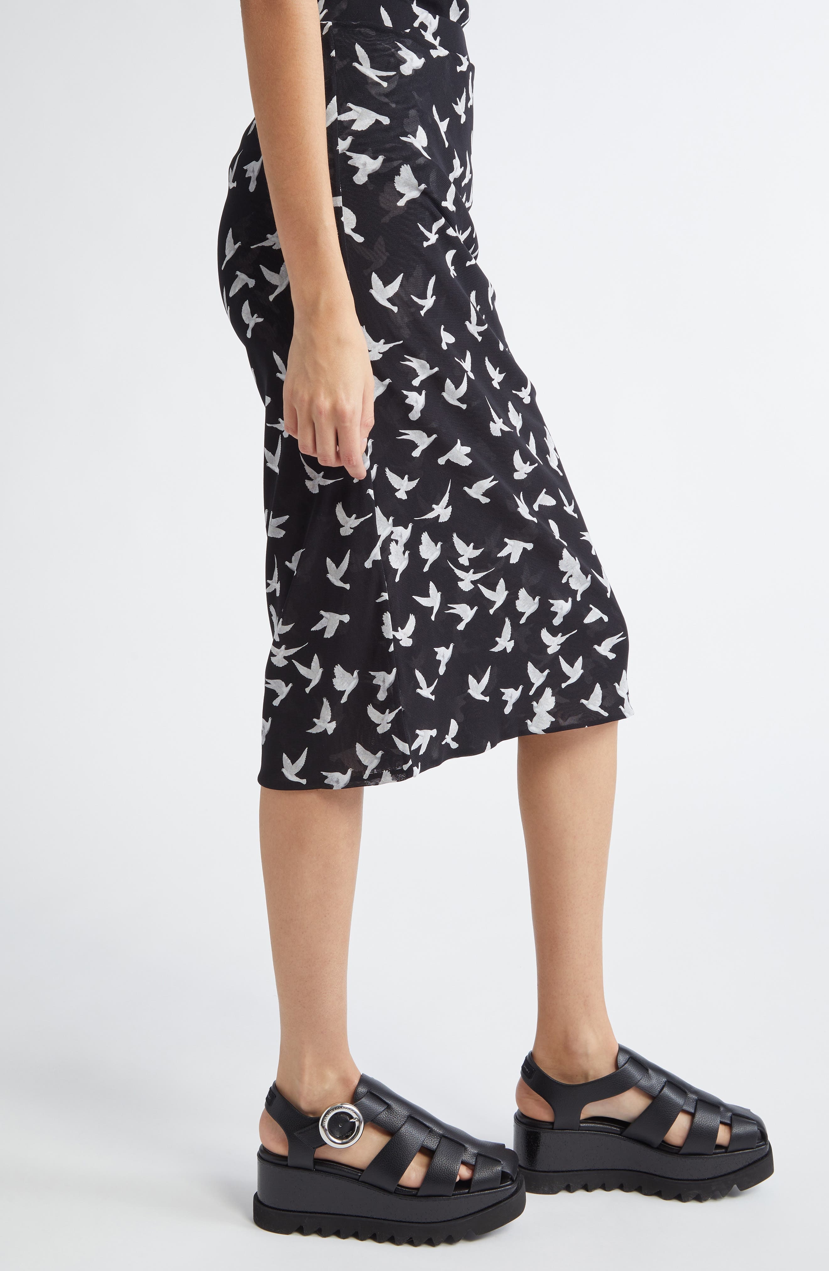 Stella McCartney Flying Bird Haze Gathered Mesh Midi Skirt in Black at Nordstrom - 4