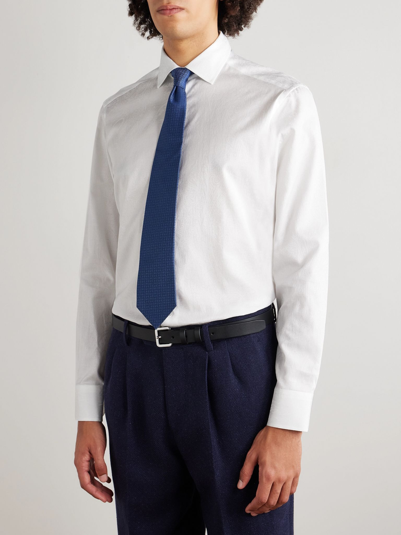Roma Slim-Fit Cutaway-Collar Paisley-Jacquard Cotton Shirt White - 2