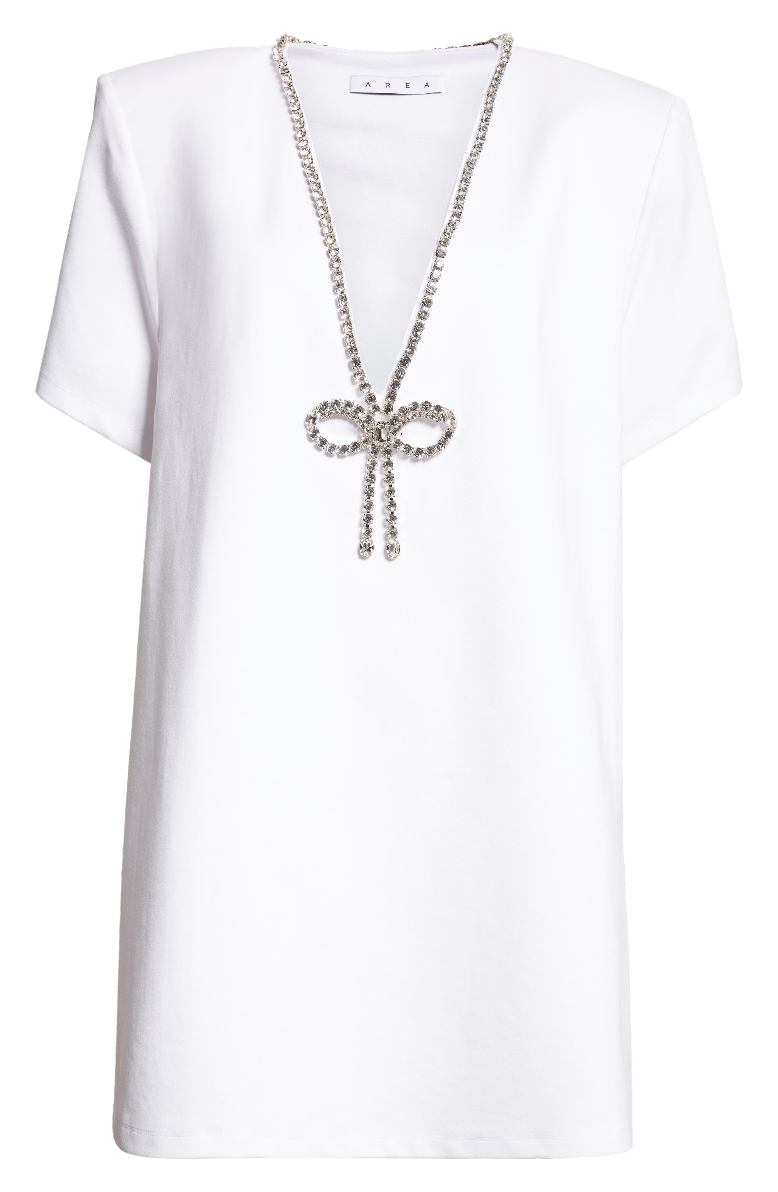 Crystal Bow V-Neck Ponte Knit T-Shirt Minidress - 5