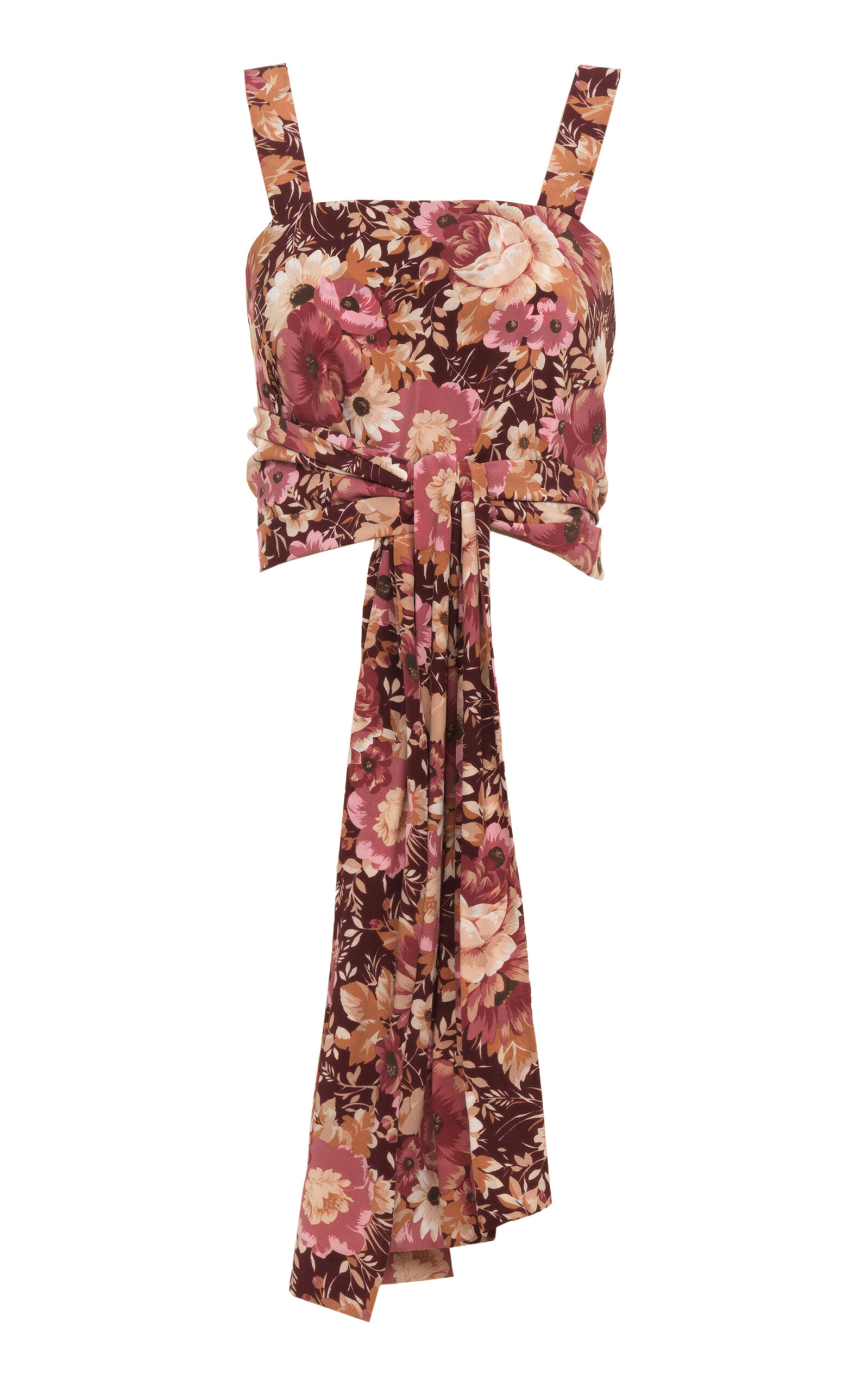 Tie-Detailed Organic Silk Crepe De Chine Crop Top multi - 1
