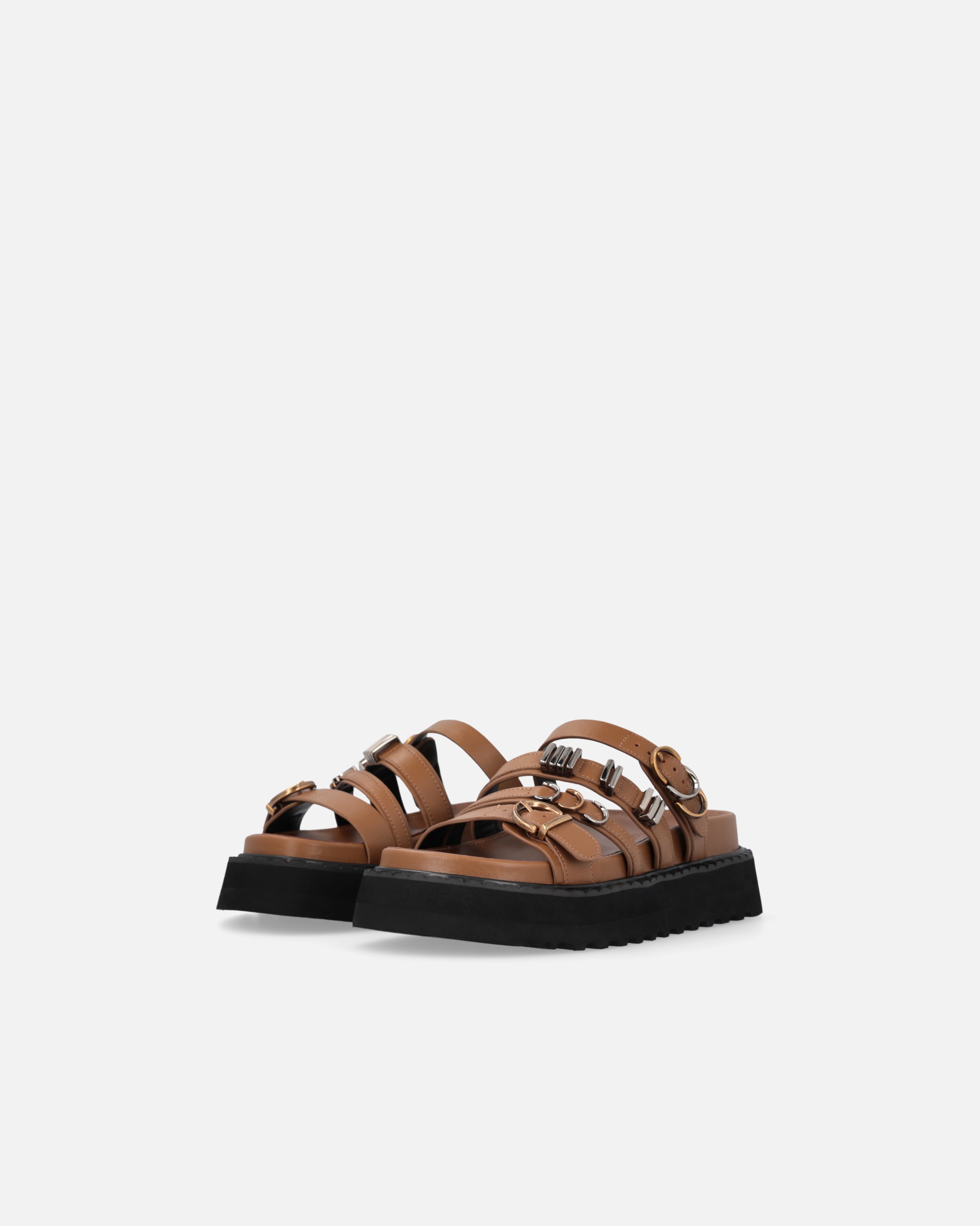 LEATHER SLIP-ONS WITH WEDGE AND STRAPS - 6