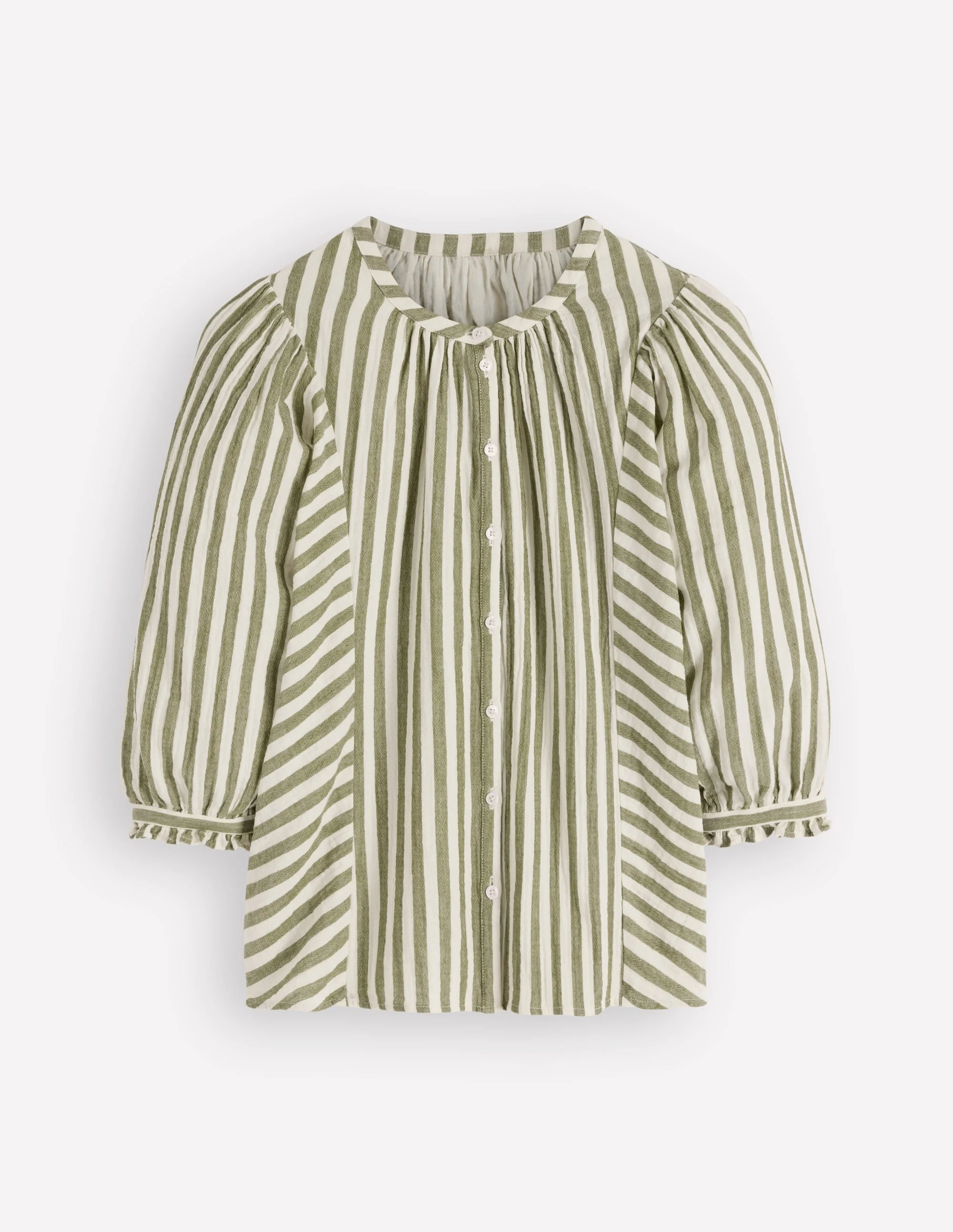 Dolman Double Cloth Top-Olive, Ivory Fine Stripe - 1