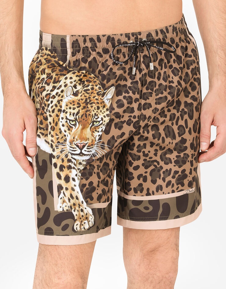 Mid-length swim trunks with leopard print - 4