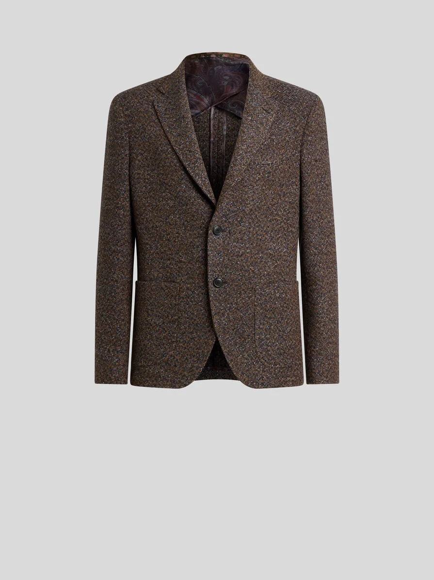 SINGLE-BREASTED WOOL-BLEND BASKETWEAVE JACKET - 1
