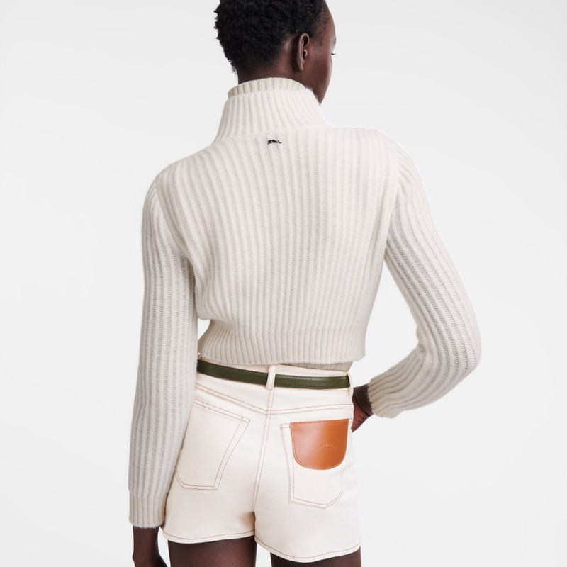 Zip collar short cardigan Ecru - Knit 3