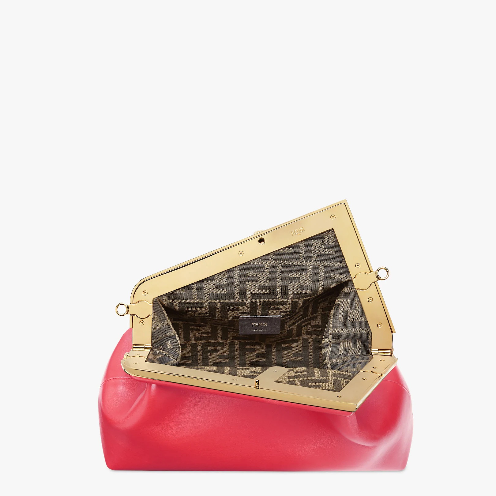 Medium Fendi First bag in fuchsia soft nappa leather with an oversized F metal clasp with tone on to - 4