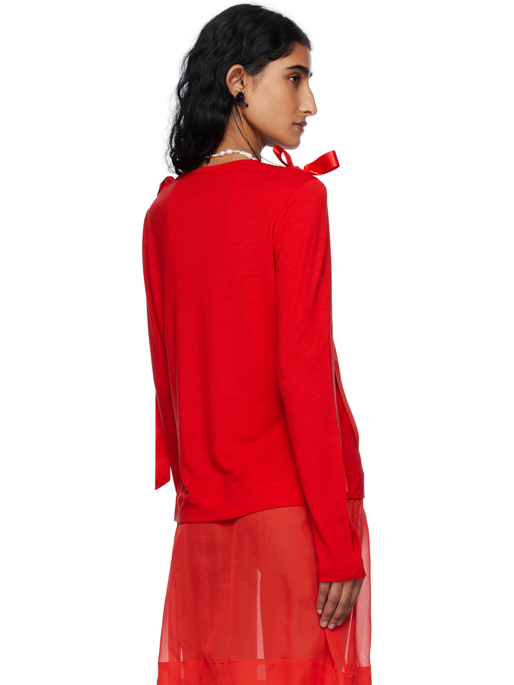 Red Bow Ribbon Tail Long Sleeve T-shirt - 3